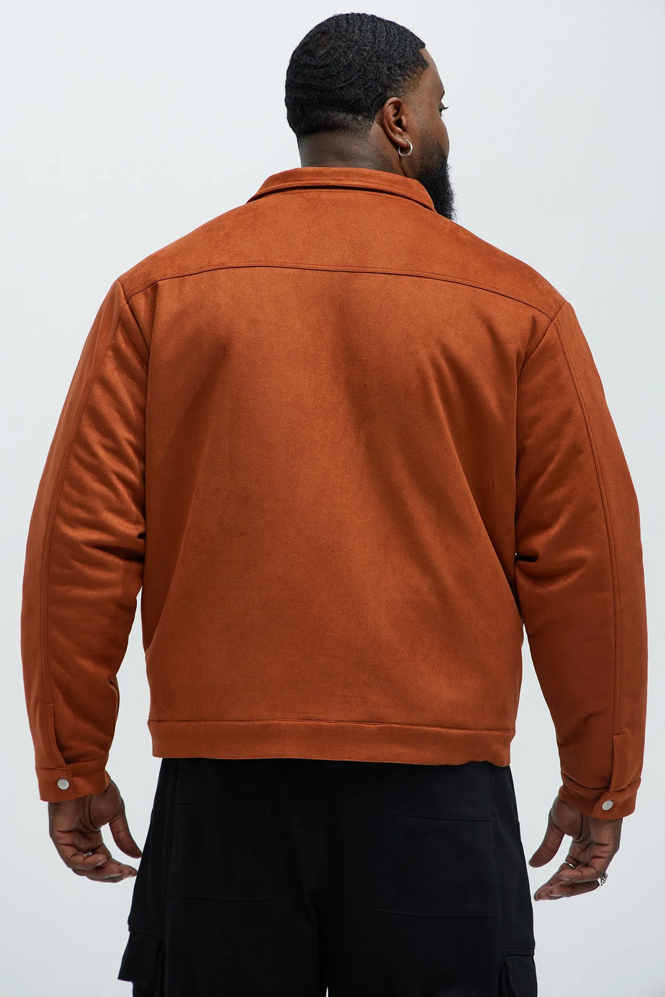 Ardee Faux Suede Padded Trucker Jacket - Brown