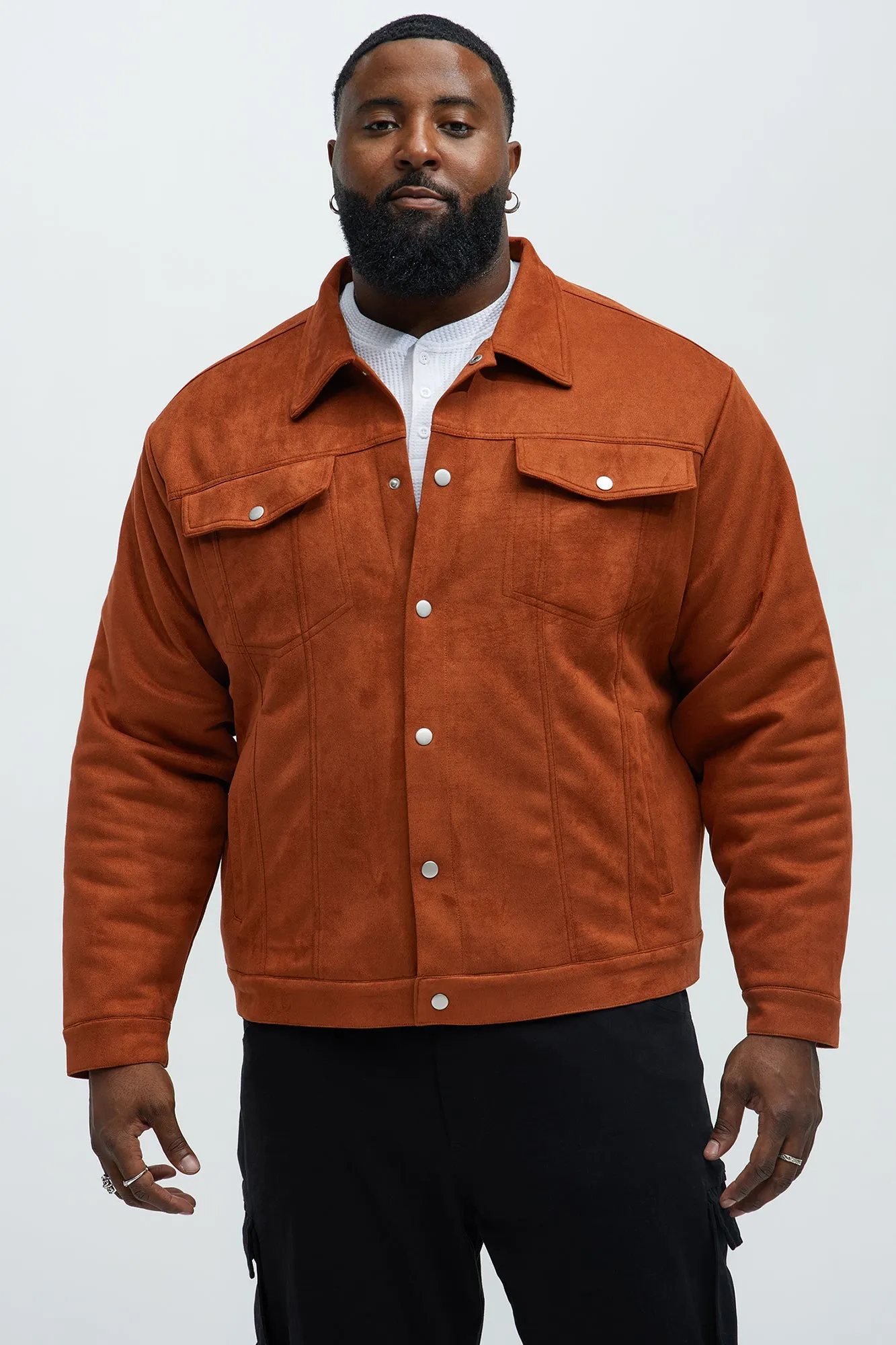 Ardee Faux Suede Padded Trucker Jacket - Brown