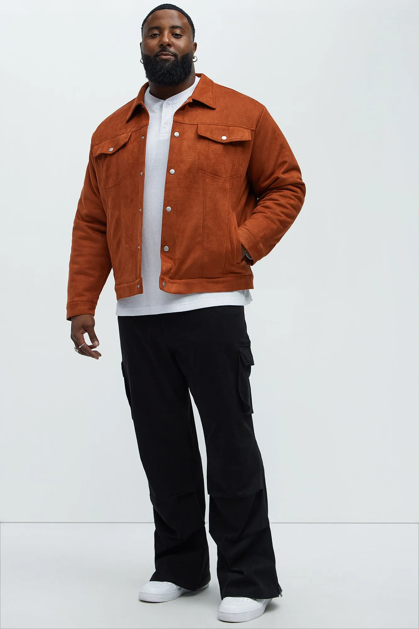 Ardee Faux Suede Padded Trucker Jacket - Brown