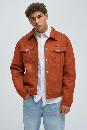 Ardee Faux Suede Padded Trucker Jacket - Brown