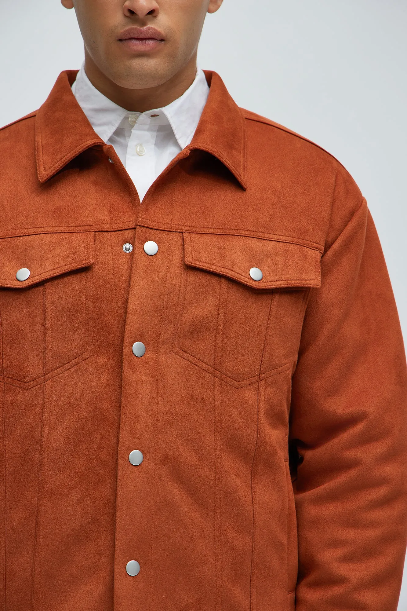Ardee Faux Suede Padded Trucker Jacket - Brown