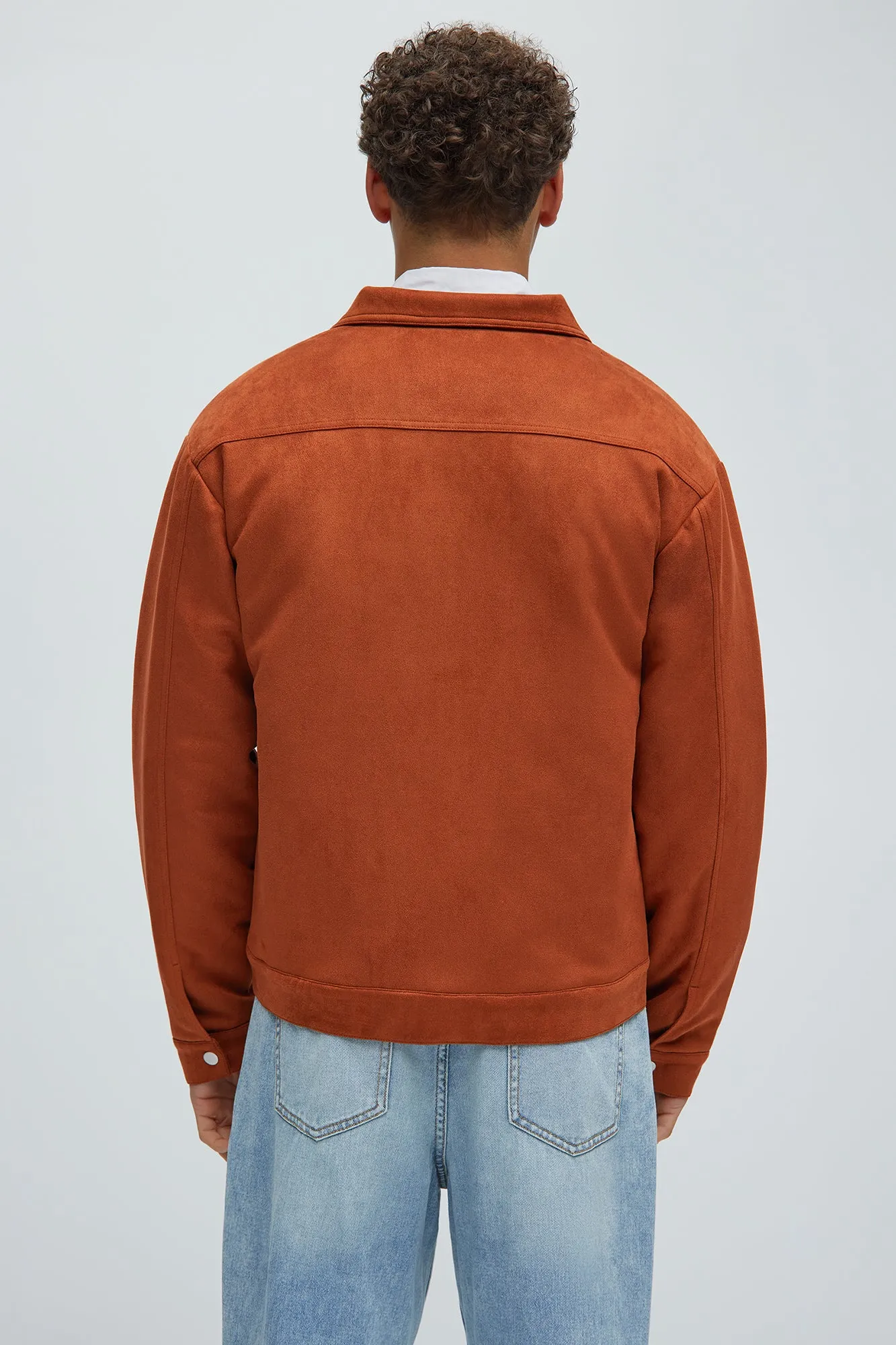Ardee Faux Suede Padded Trucker Jacket - Brown