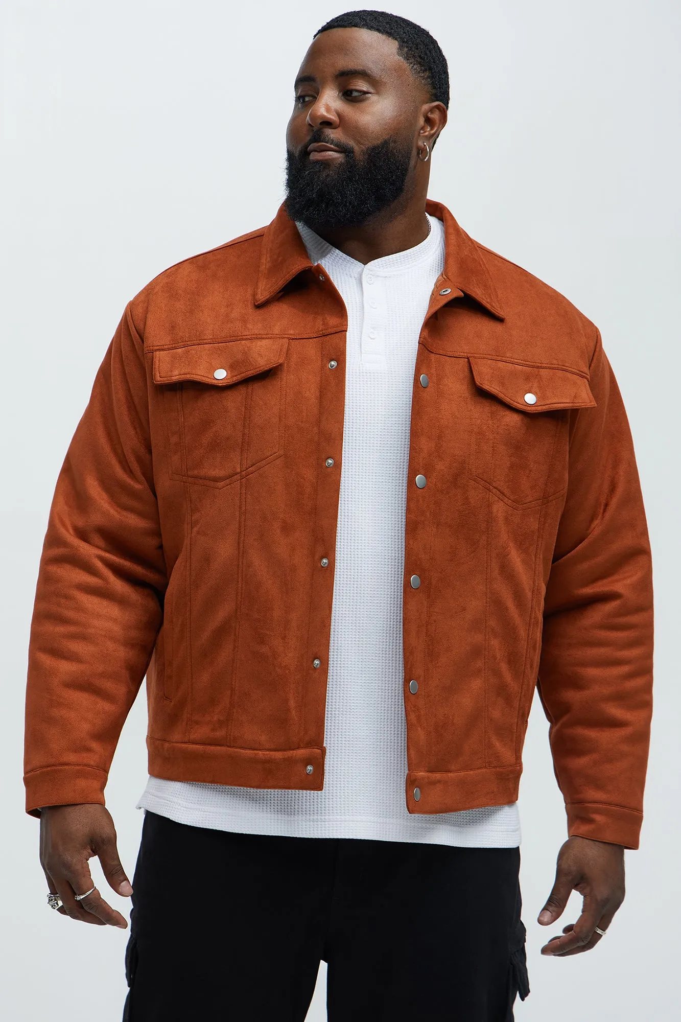 Ardee Faux Suede Padded Trucker Jacket - Brown