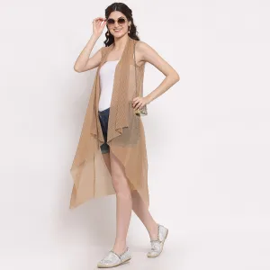 Beige Plisse Long Shrug