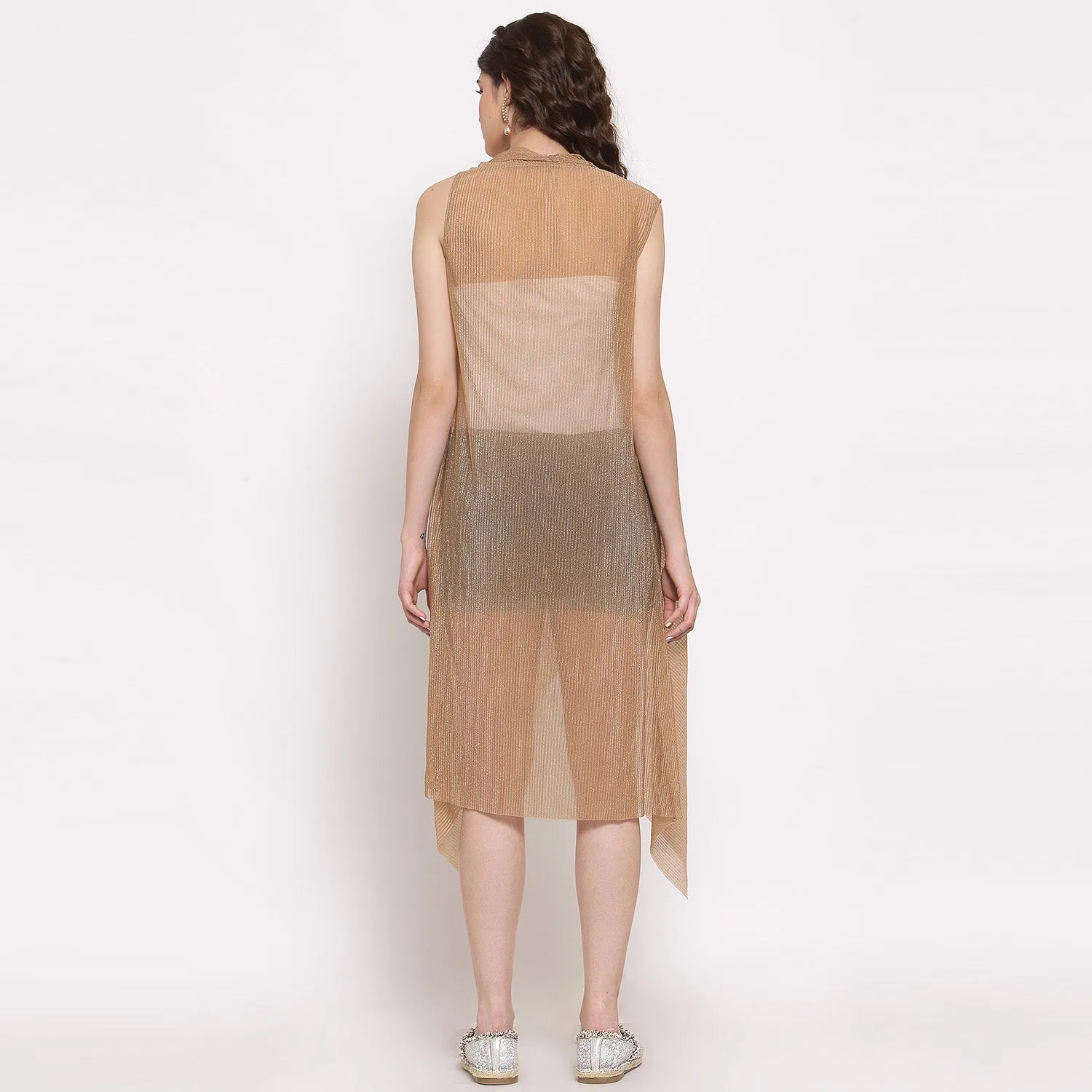 Beige Plisse Long Shrug