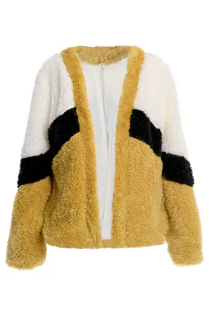 Big Girls Color Blocked Fur Cardigan Jacket