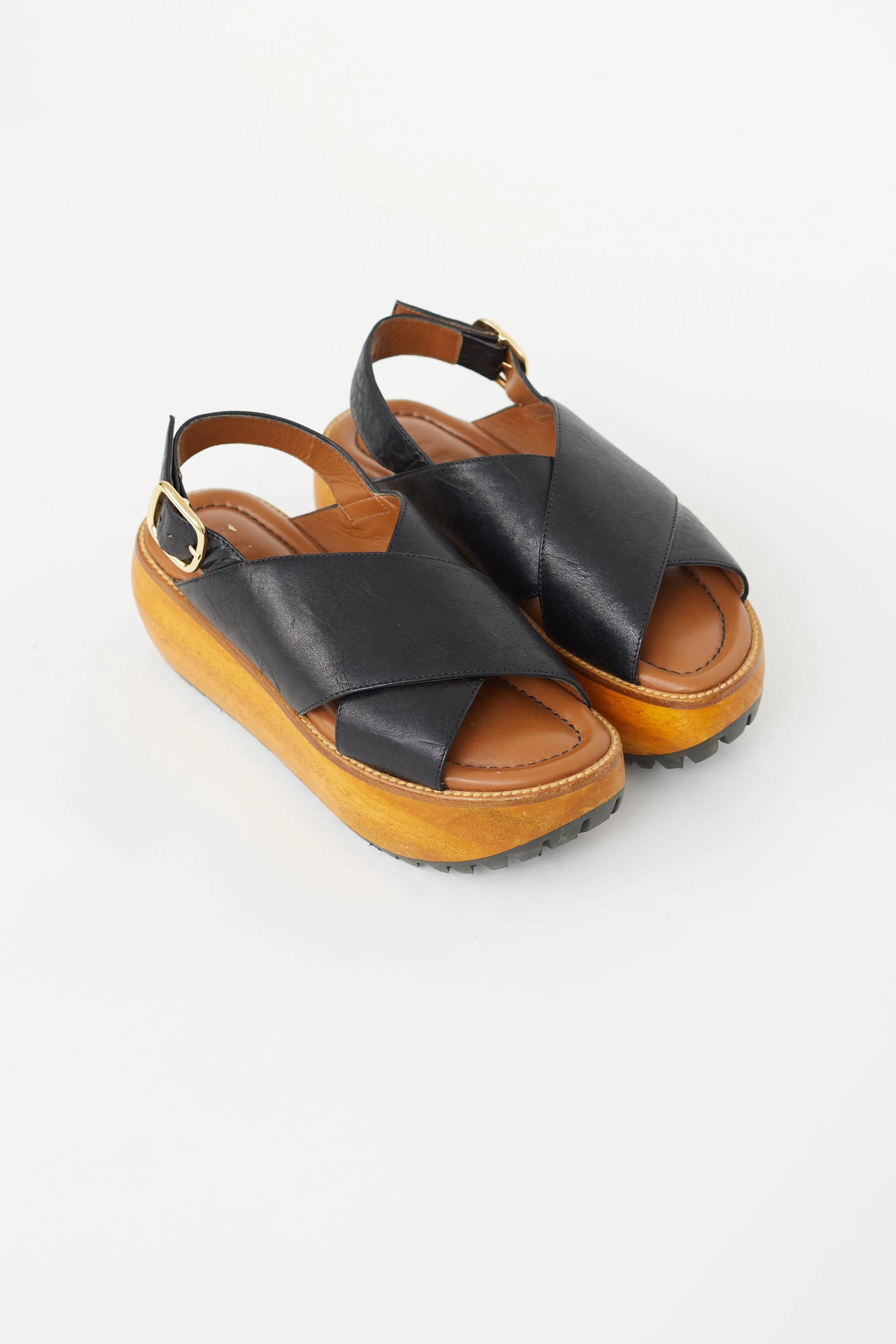 Black & Brown Platform Clog Sandal