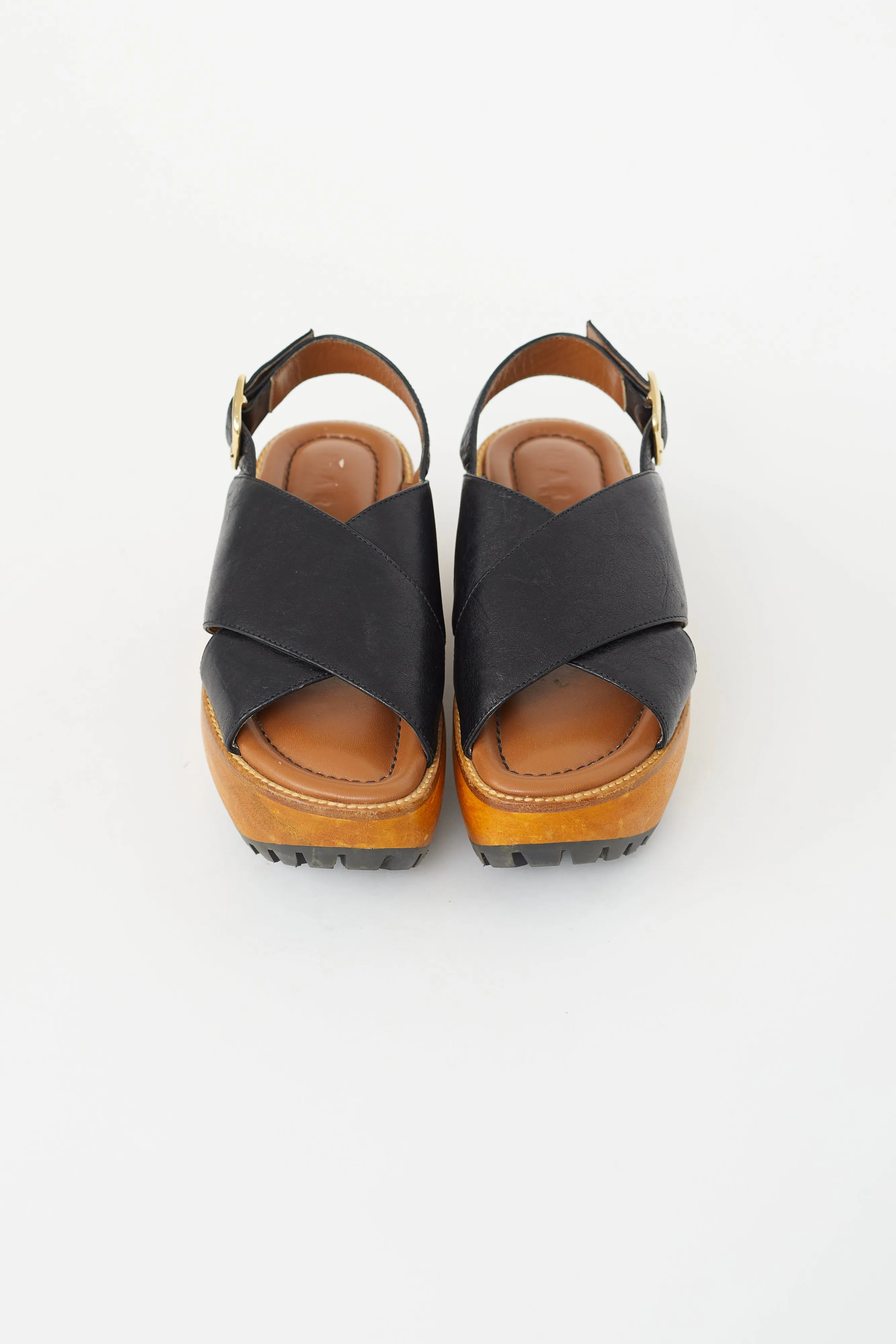 Black & Brown Platform Clog Sandal
