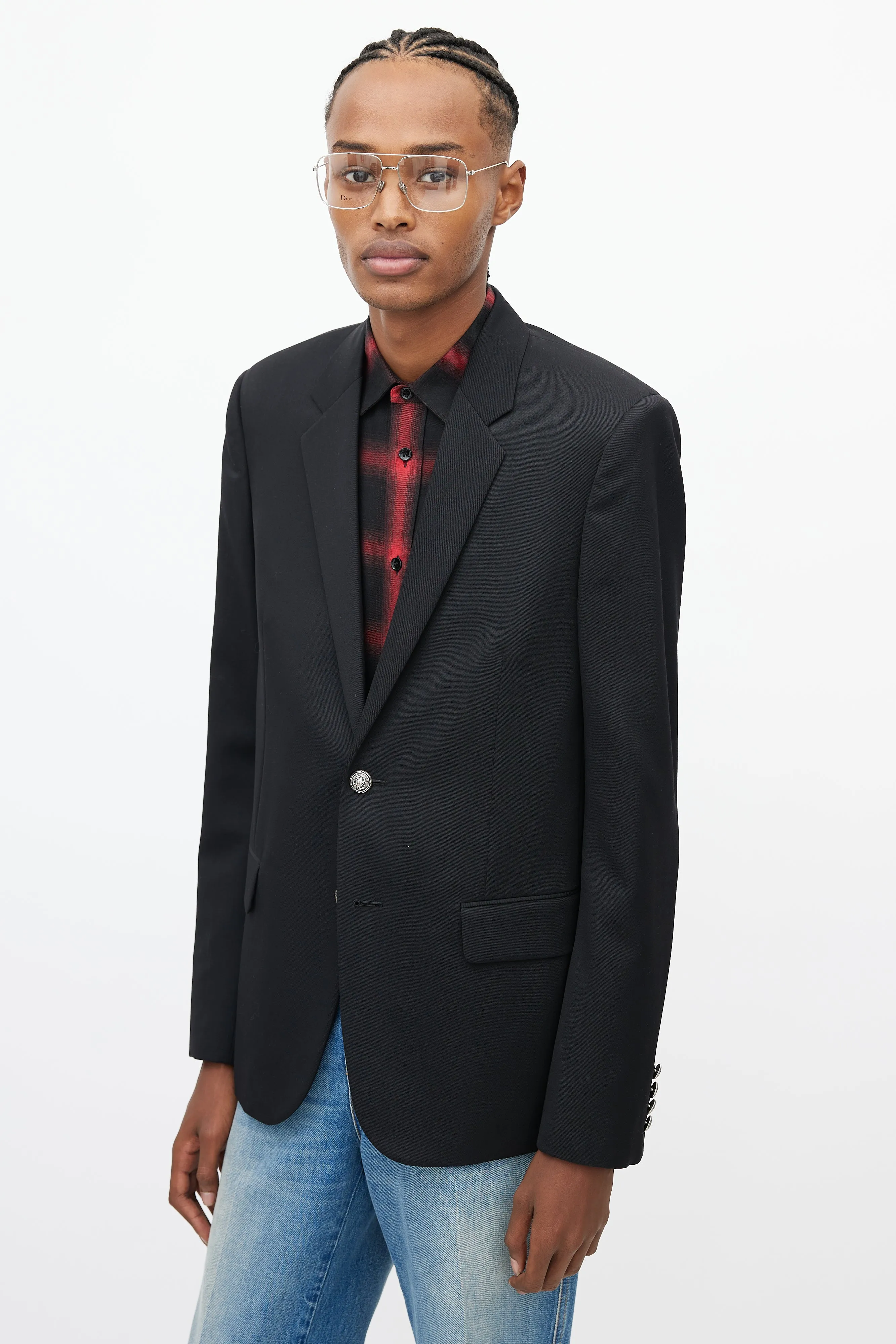 Black & Silver Button Blazer