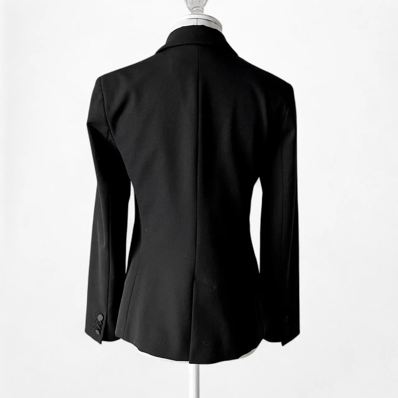 Black Shoulder Padded Single Button Satin Trim Tailored Blazer Jacket Size S