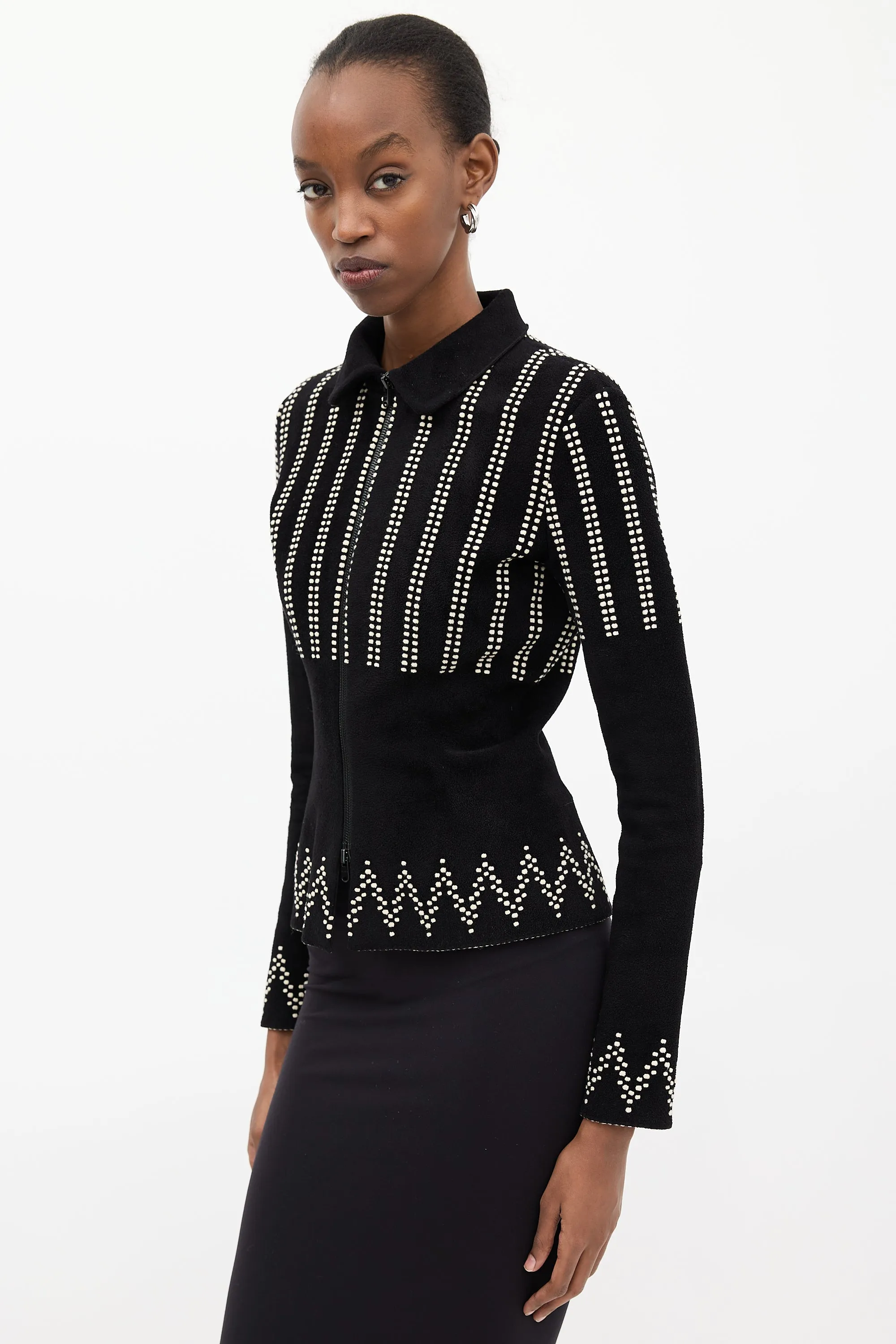 Black Wool & Cream Dotted Jacket