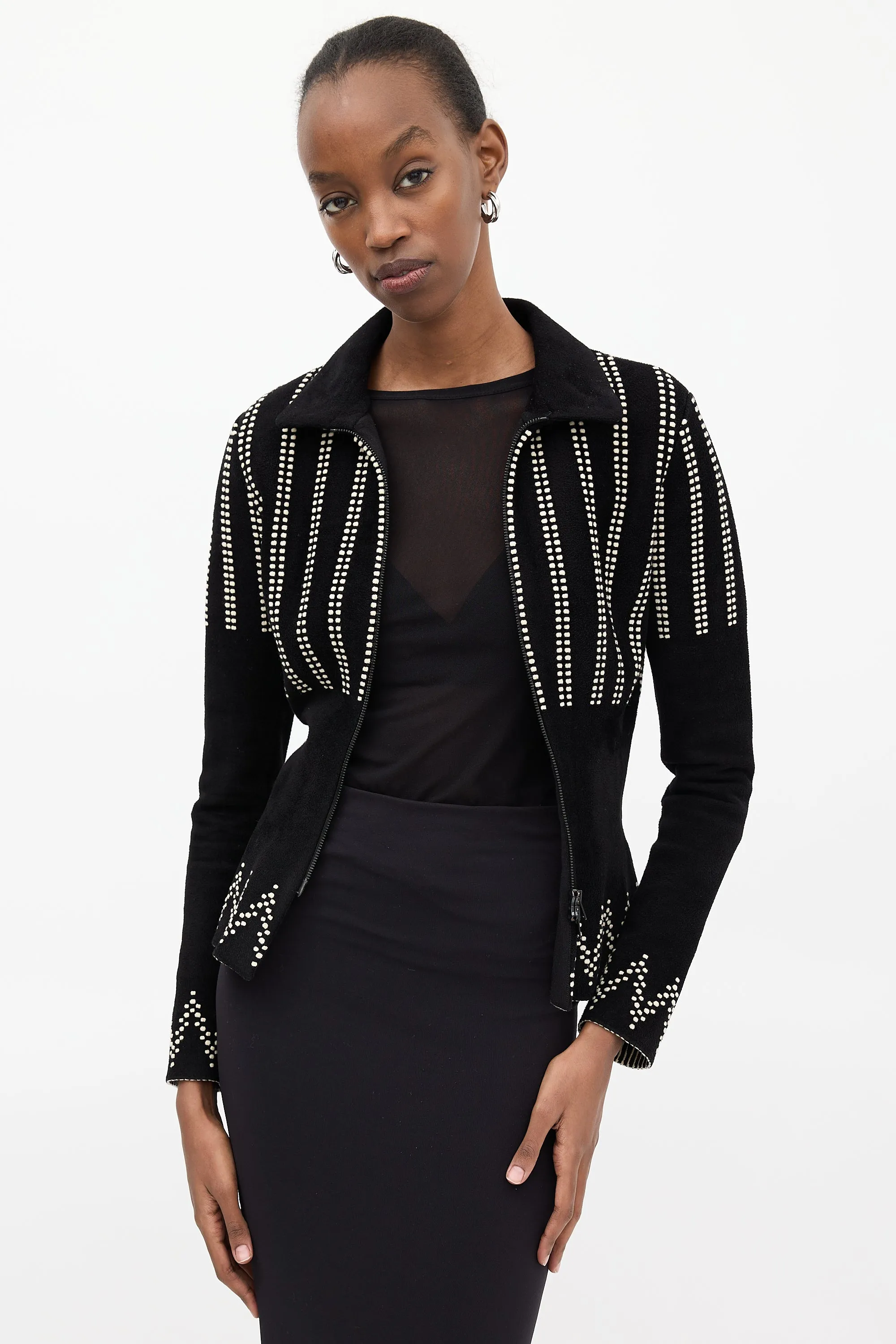 Black Wool & Cream Dotted Jacket