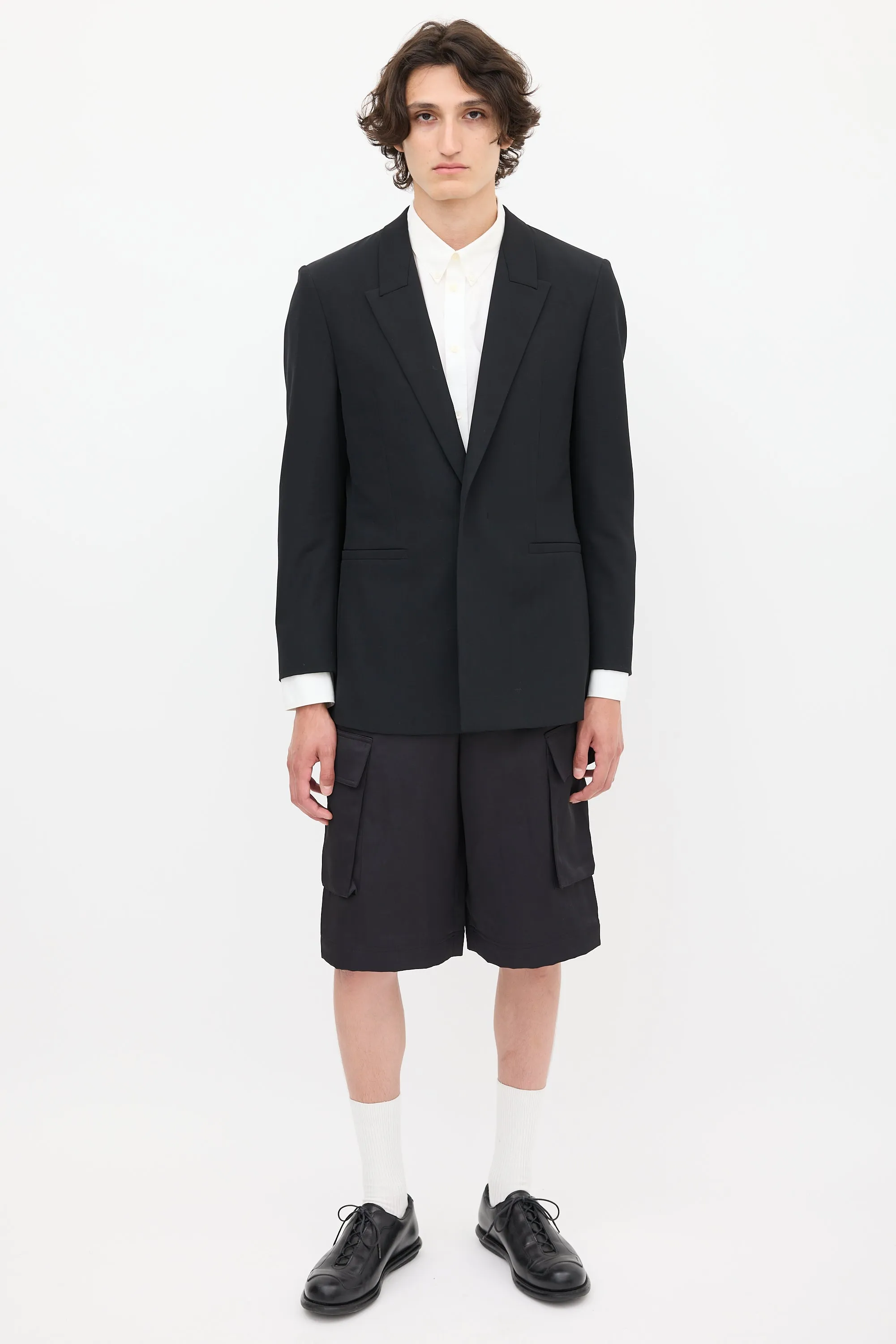 Black Wool One Button Blazer