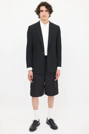 Black Wool One Button Blazer