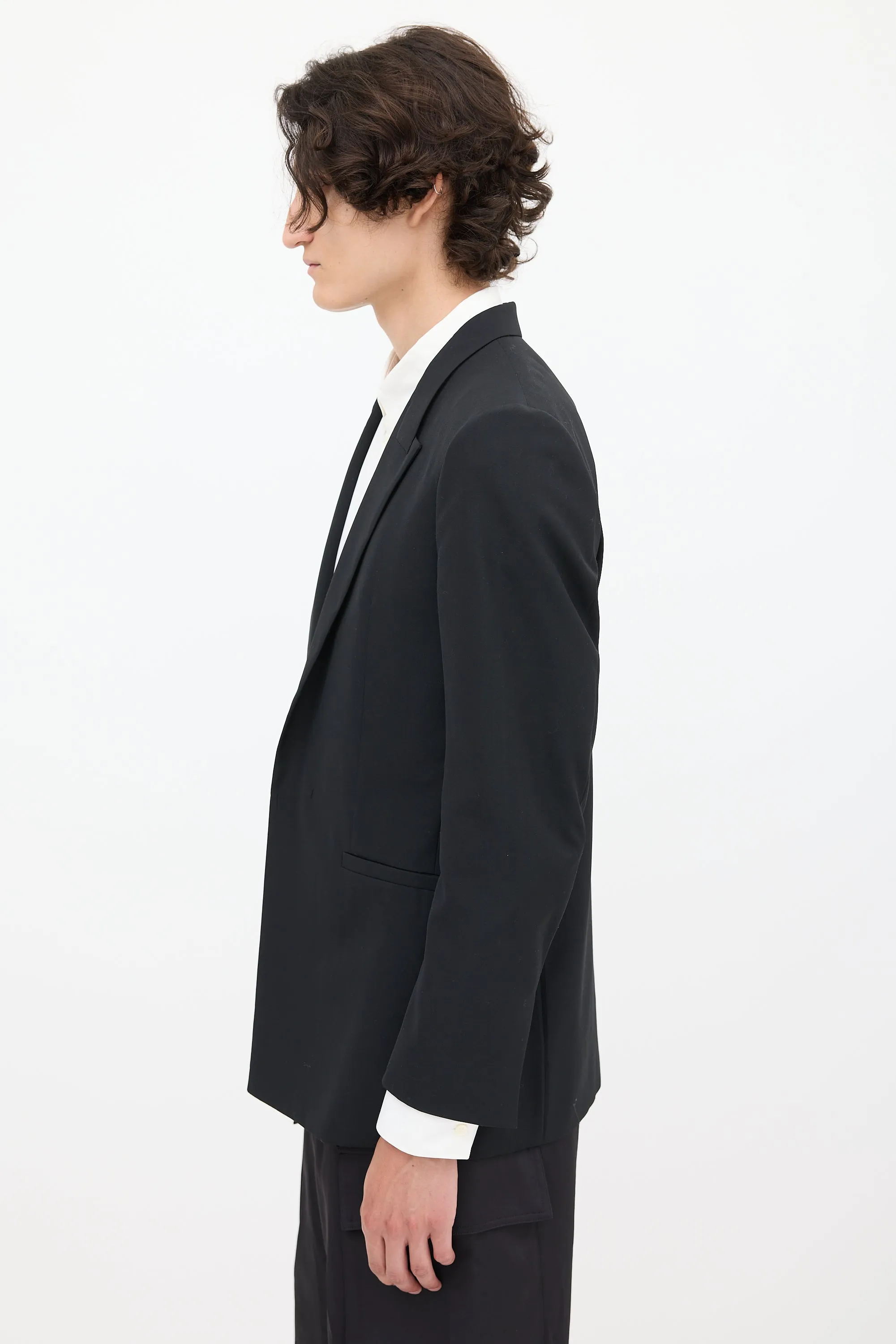 Black Wool One Button Blazer