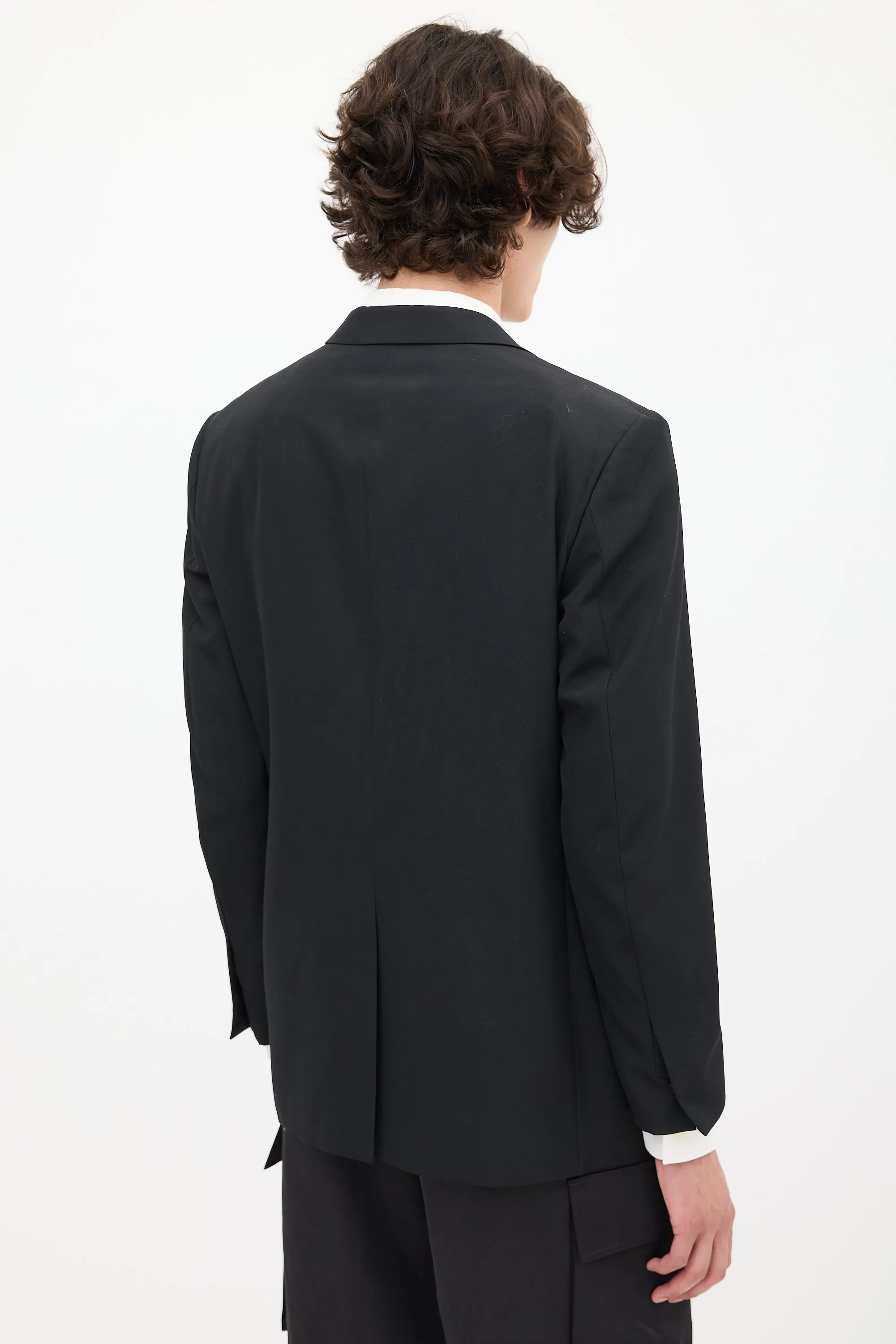 Black Wool One Button Blazer