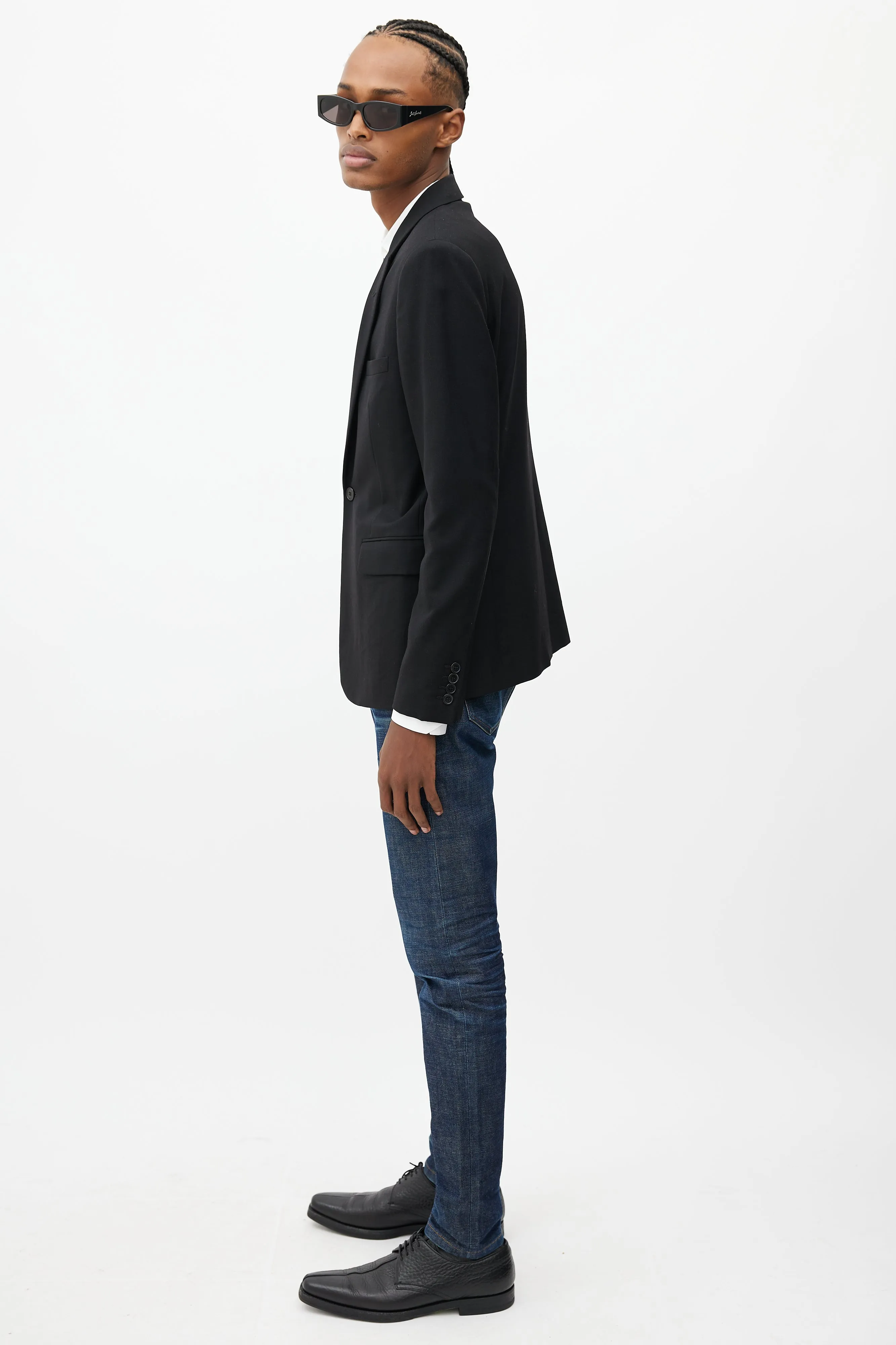 Black Wool Peak Lapel Blazer