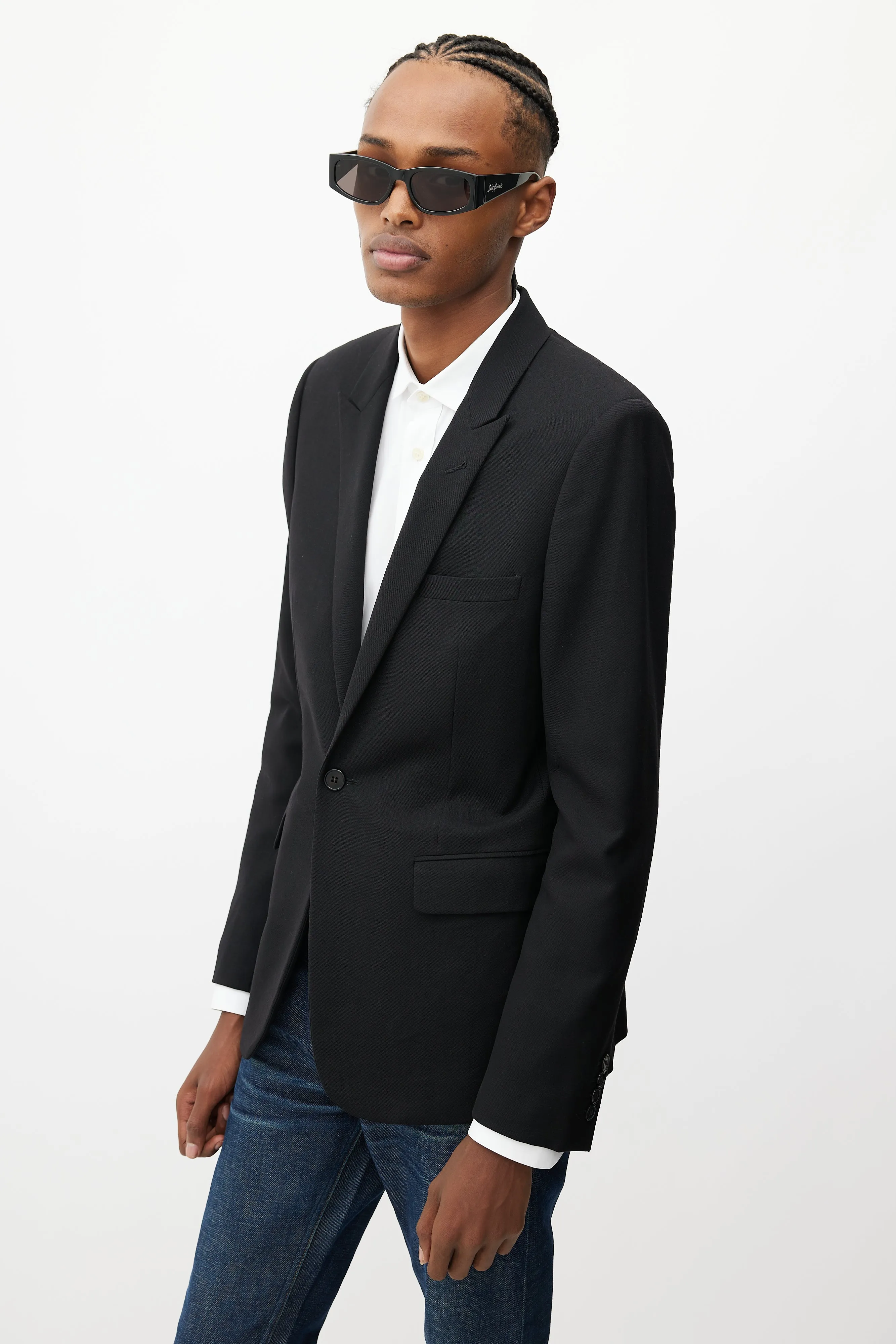Black Wool Peak Lapel Blazer