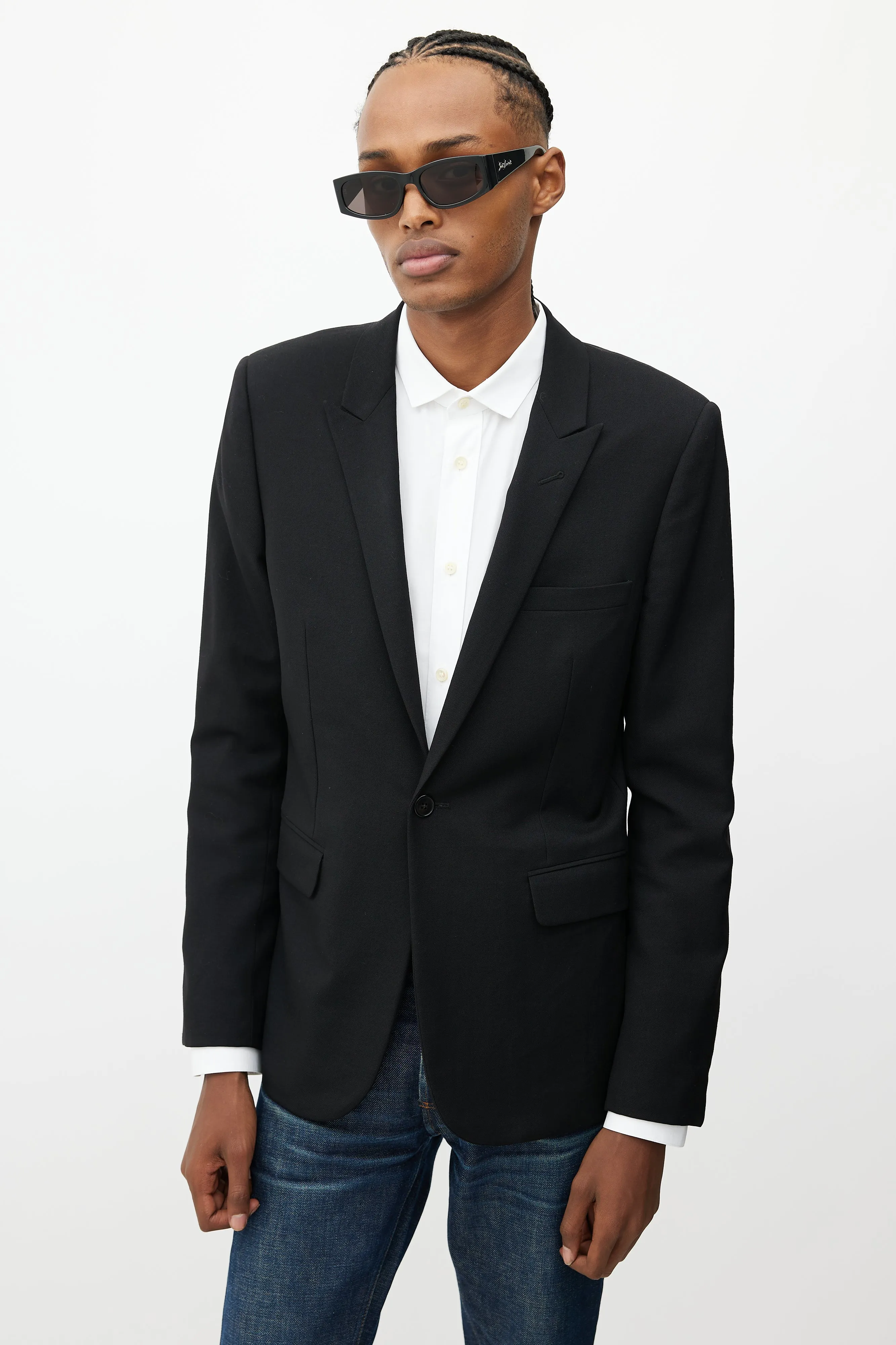 Black Wool Peak Lapel Blazer