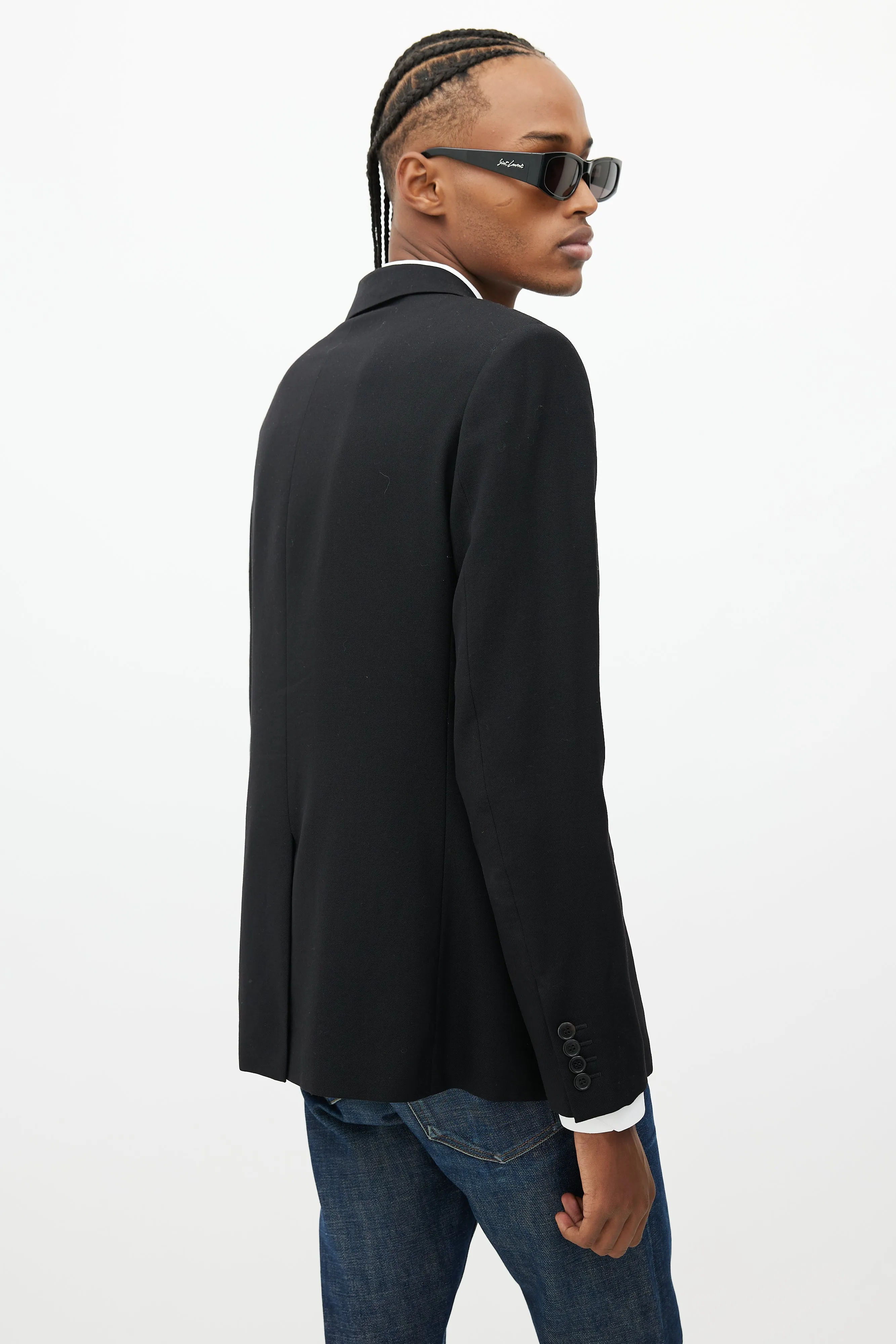 Black Wool Peak Lapel Blazer
