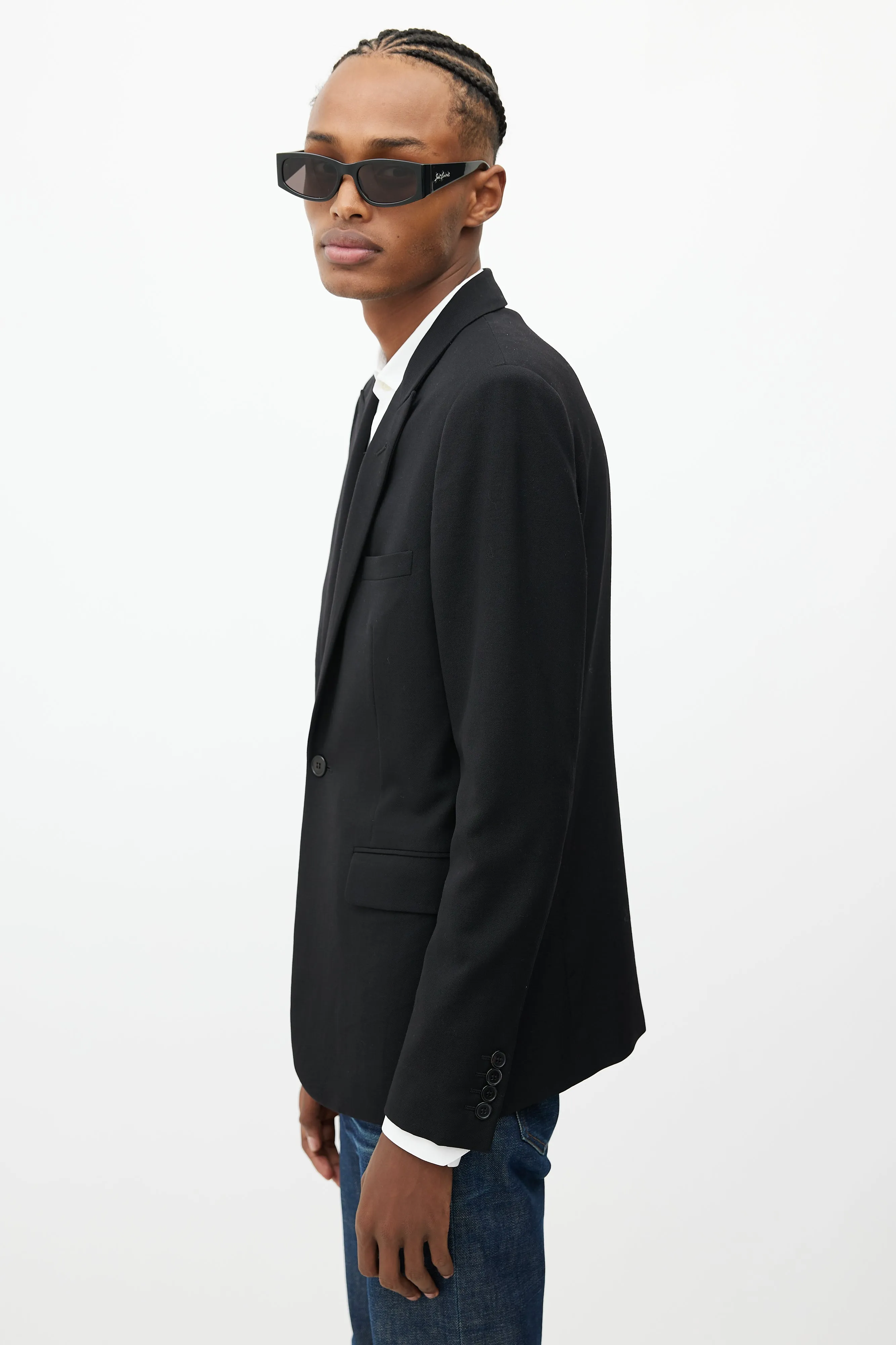 Black Wool Peak Lapel Blazer