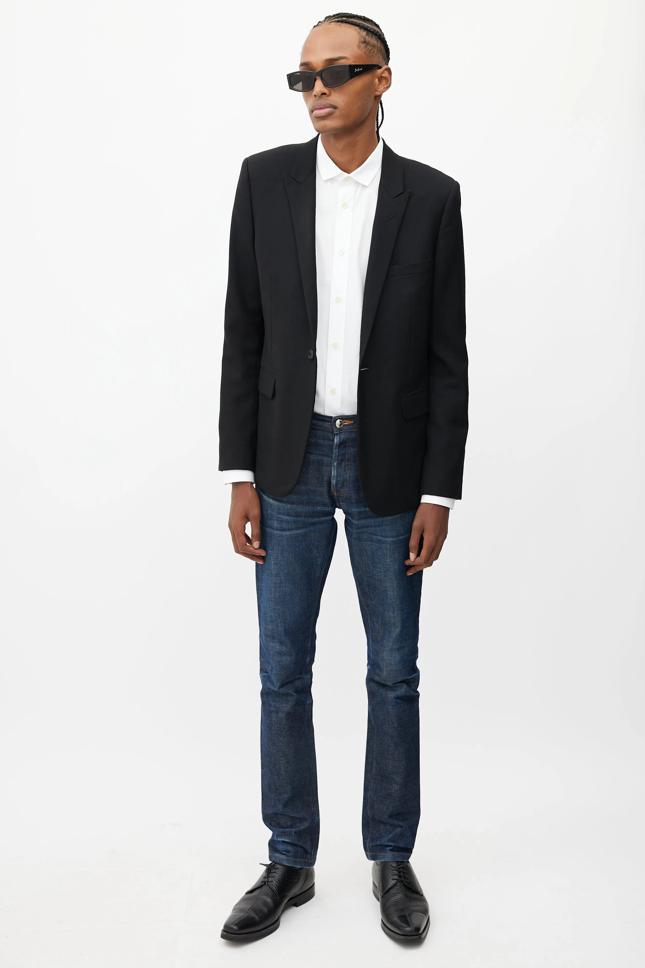 Black Wool Peak Lapel Blazer