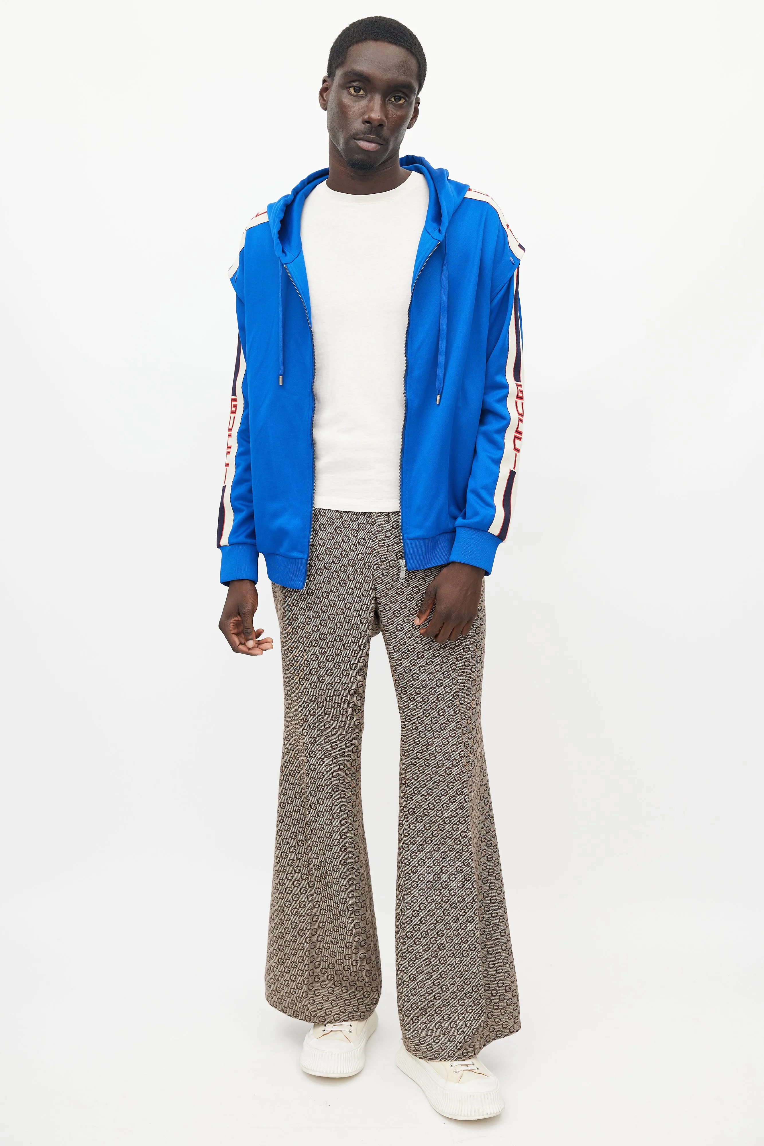 Blue & Cream Detachable Sleeve Hooded Jacket