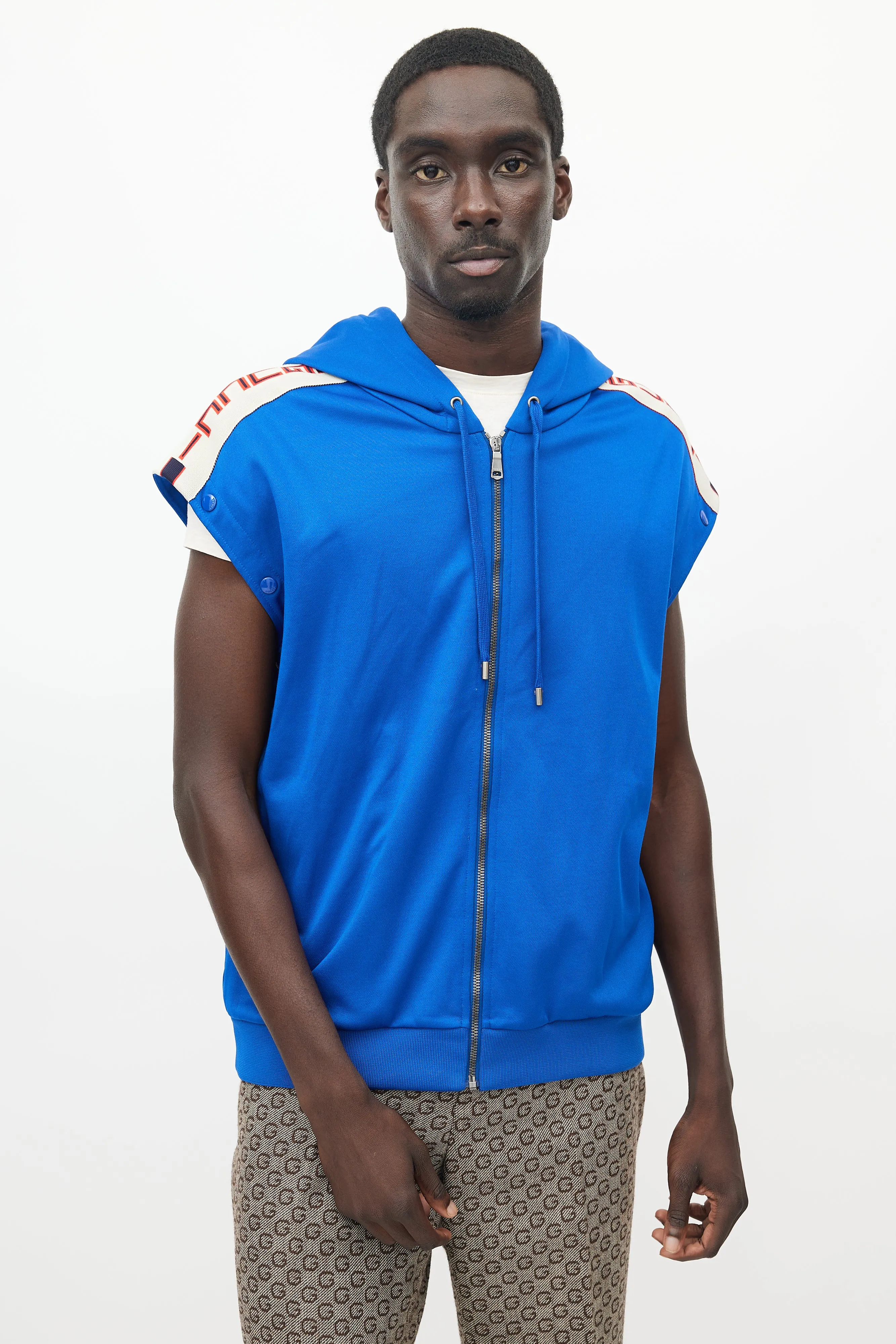 Blue & Cream Detachable Sleeve Hooded Jacket