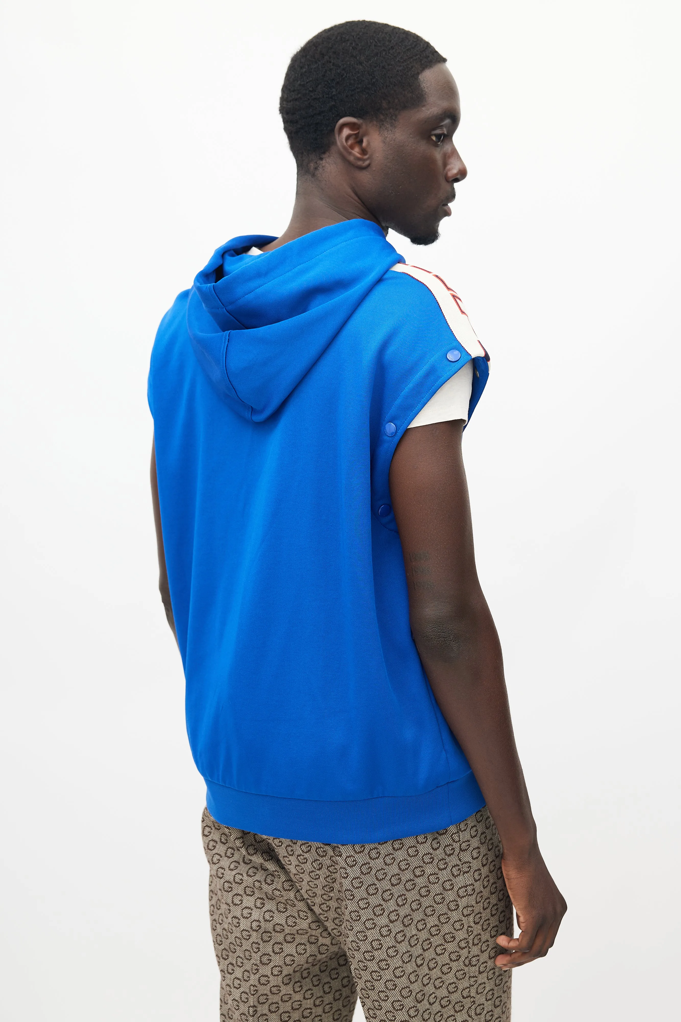 Blue & Cream Detachable Sleeve Hooded Jacket