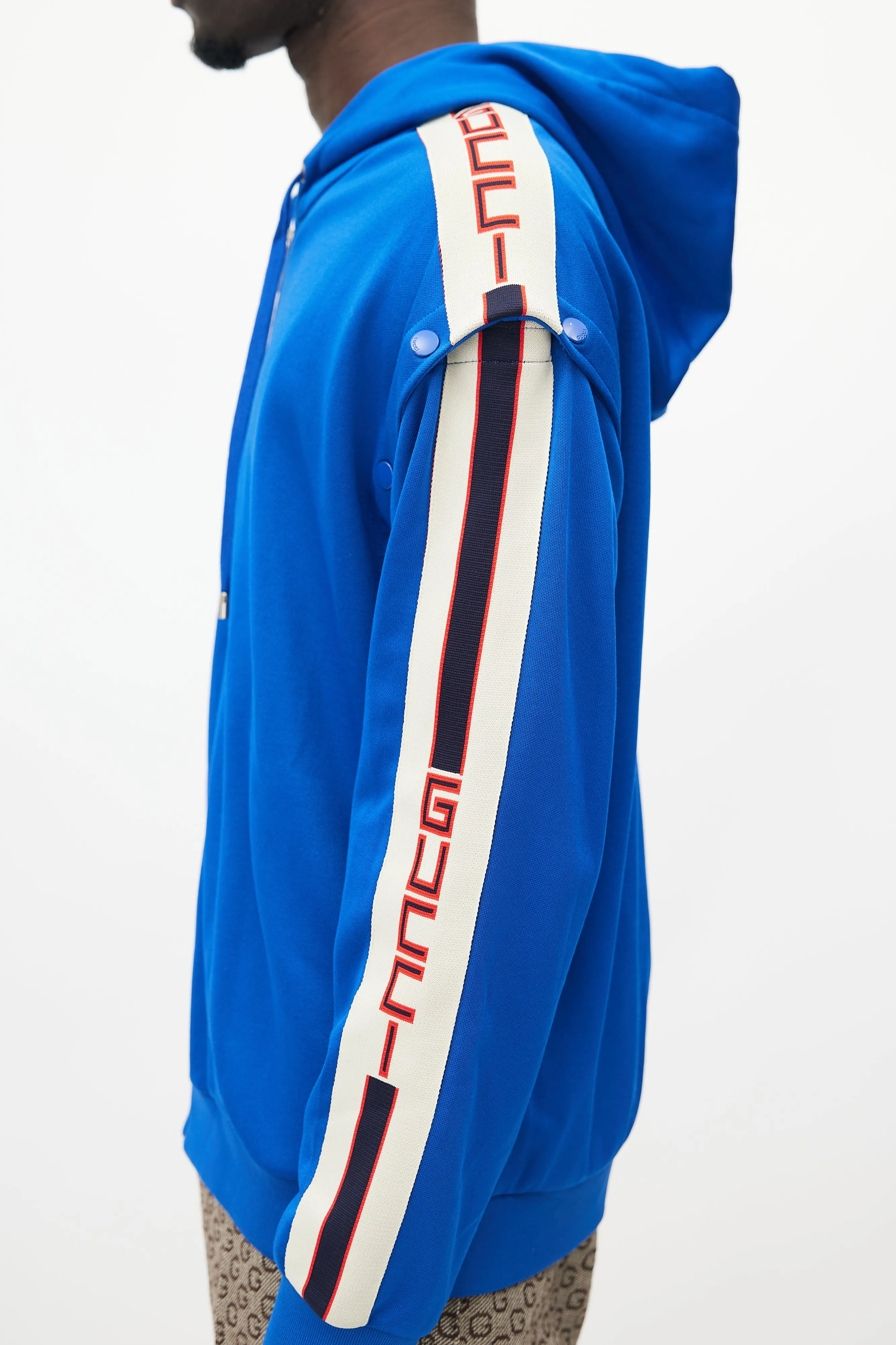 Blue & Cream Detachable Sleeve Hooded Jacket