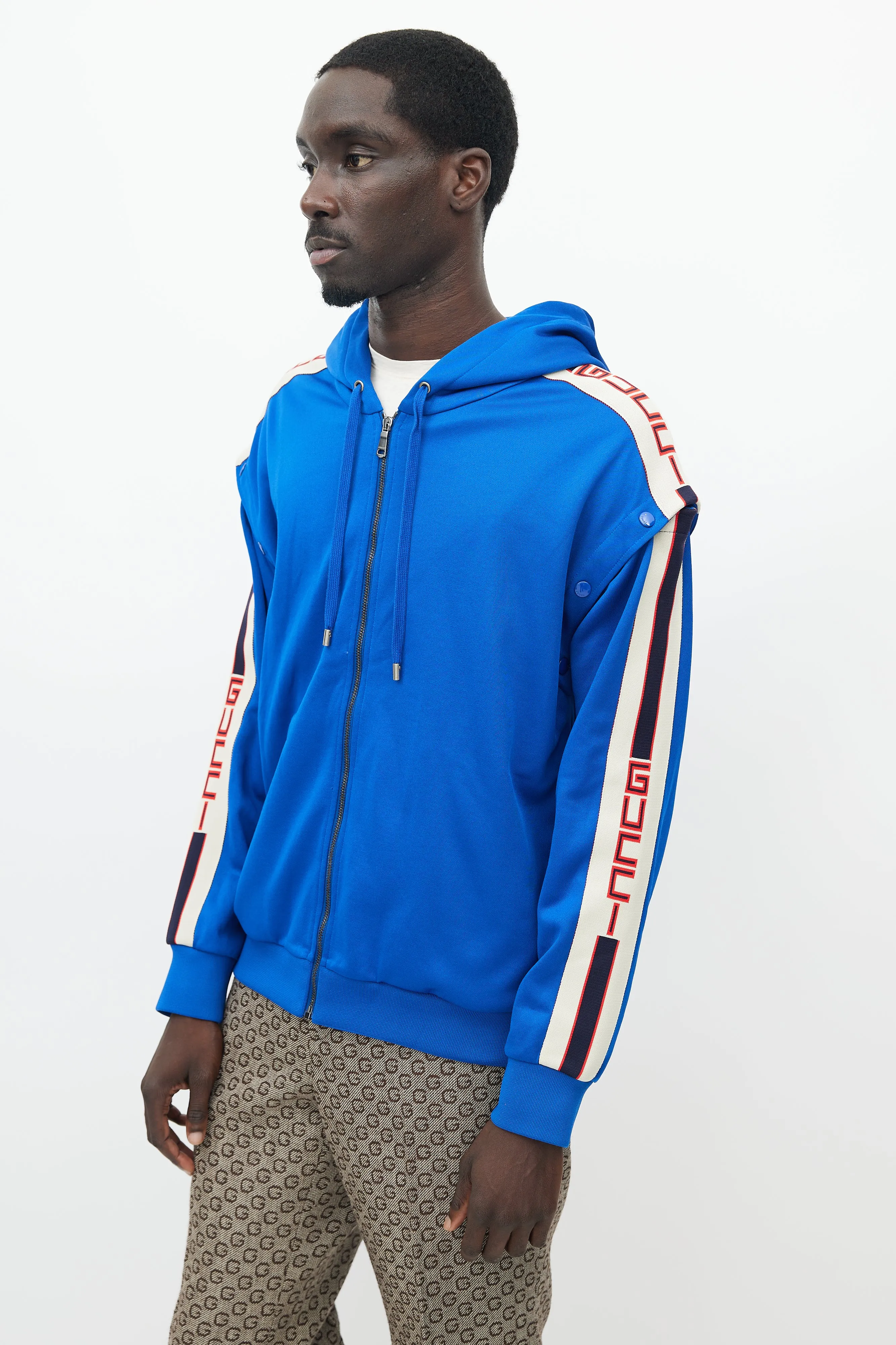 Blue & Cream Detachable Sleeve Hooded Jacket