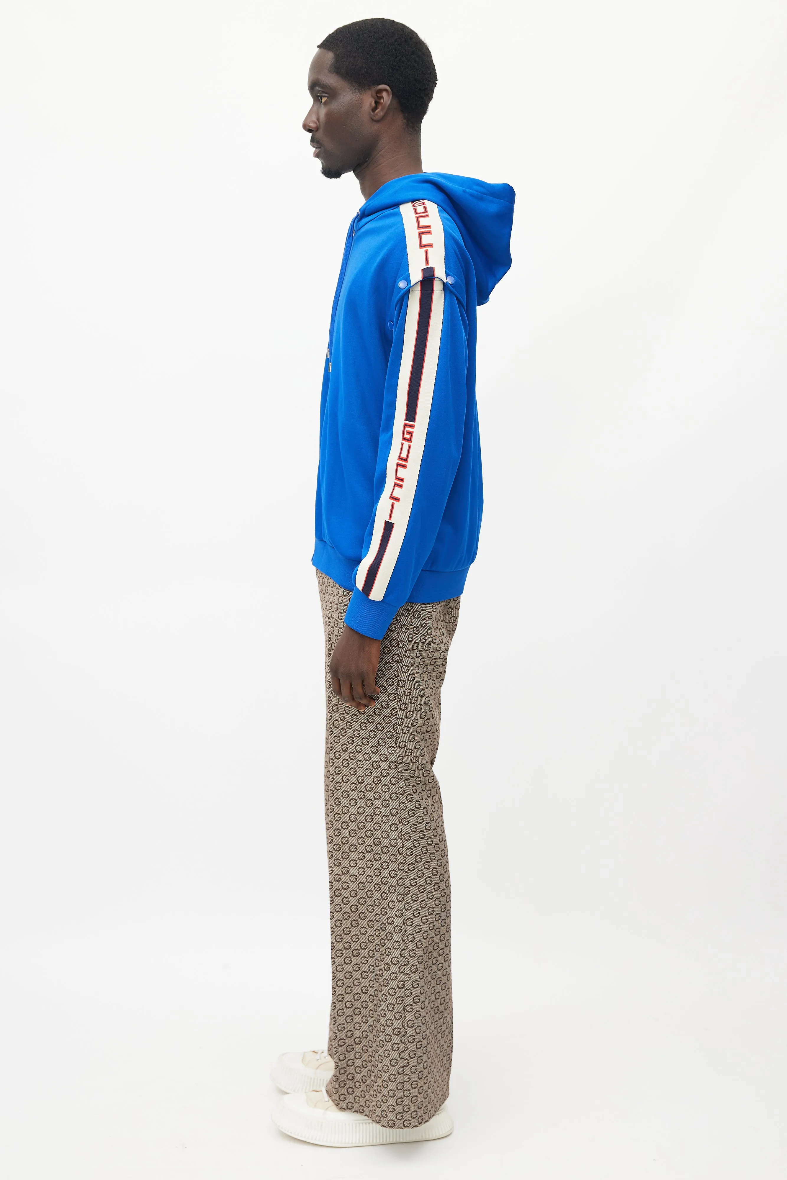 Blue & Cream Detachable Sleeve Hooded Jacket