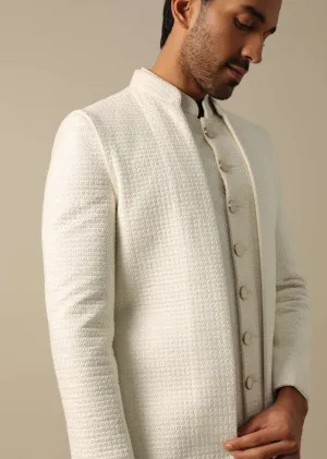 Classic White Textured Indowestern Set