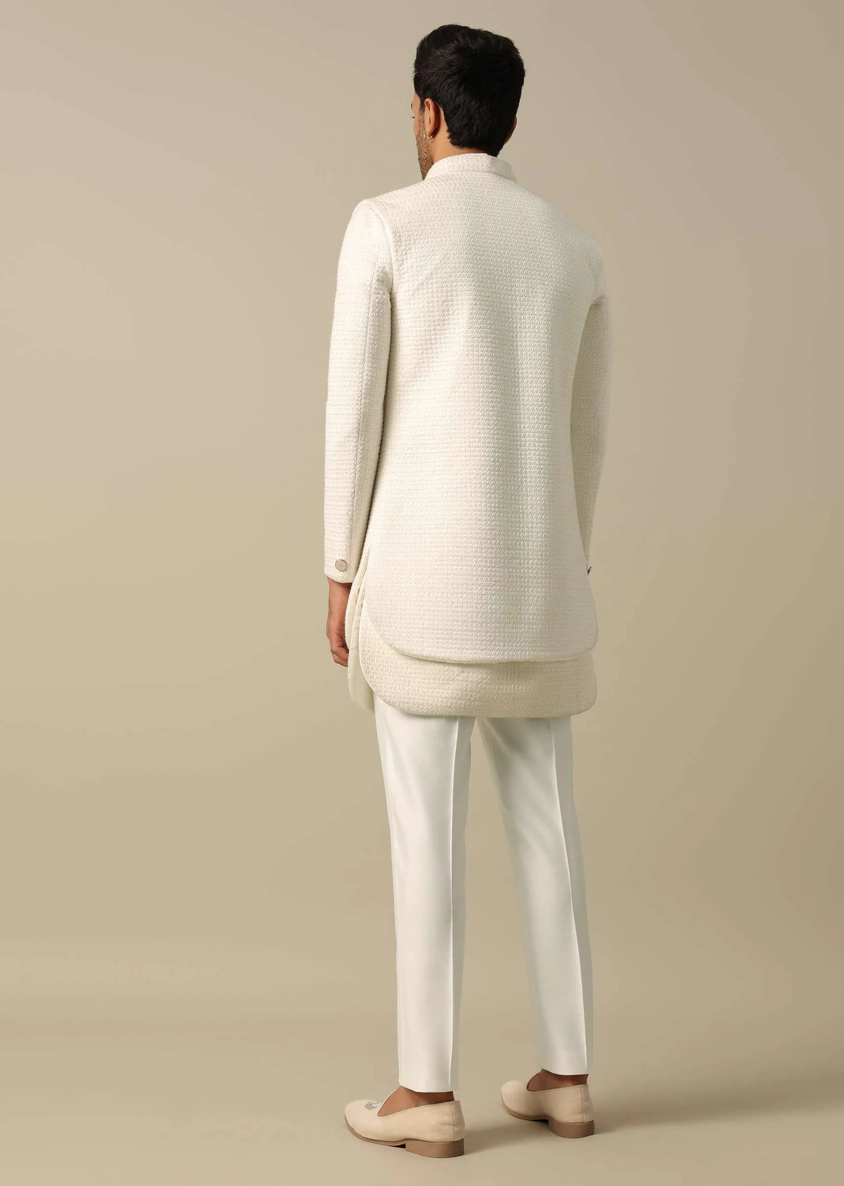 Classic White Textured Indowestern Set