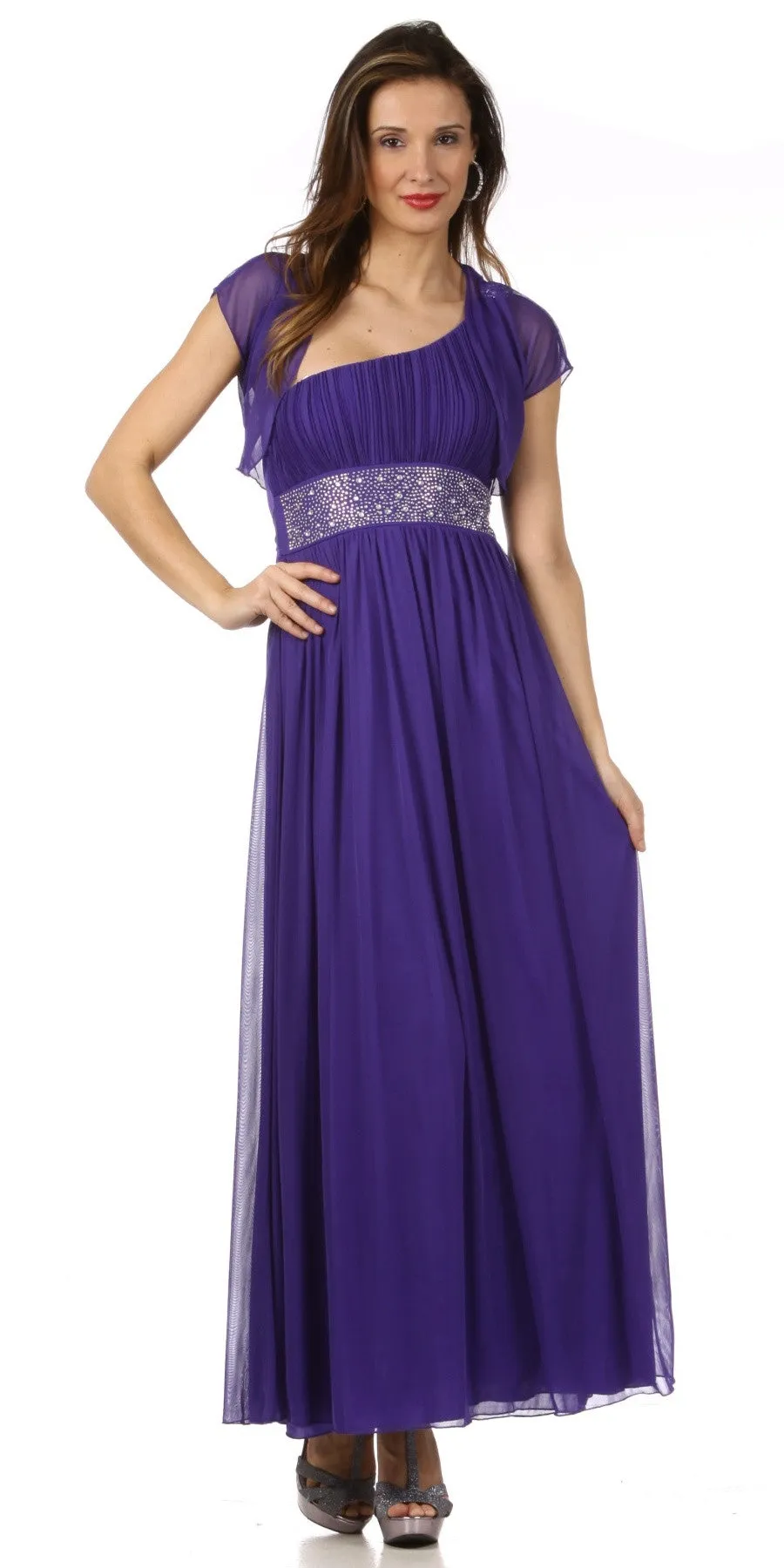 CLEARANCE - Celavie 2095L Dinner Party Long Plum One Shoulder Dress Chiffon (Size XL)