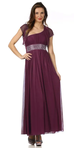 CLEARANCE - Celavie 2095L Dinner Party Long Plum One Shoulder Dress Chiffon (Size XL)