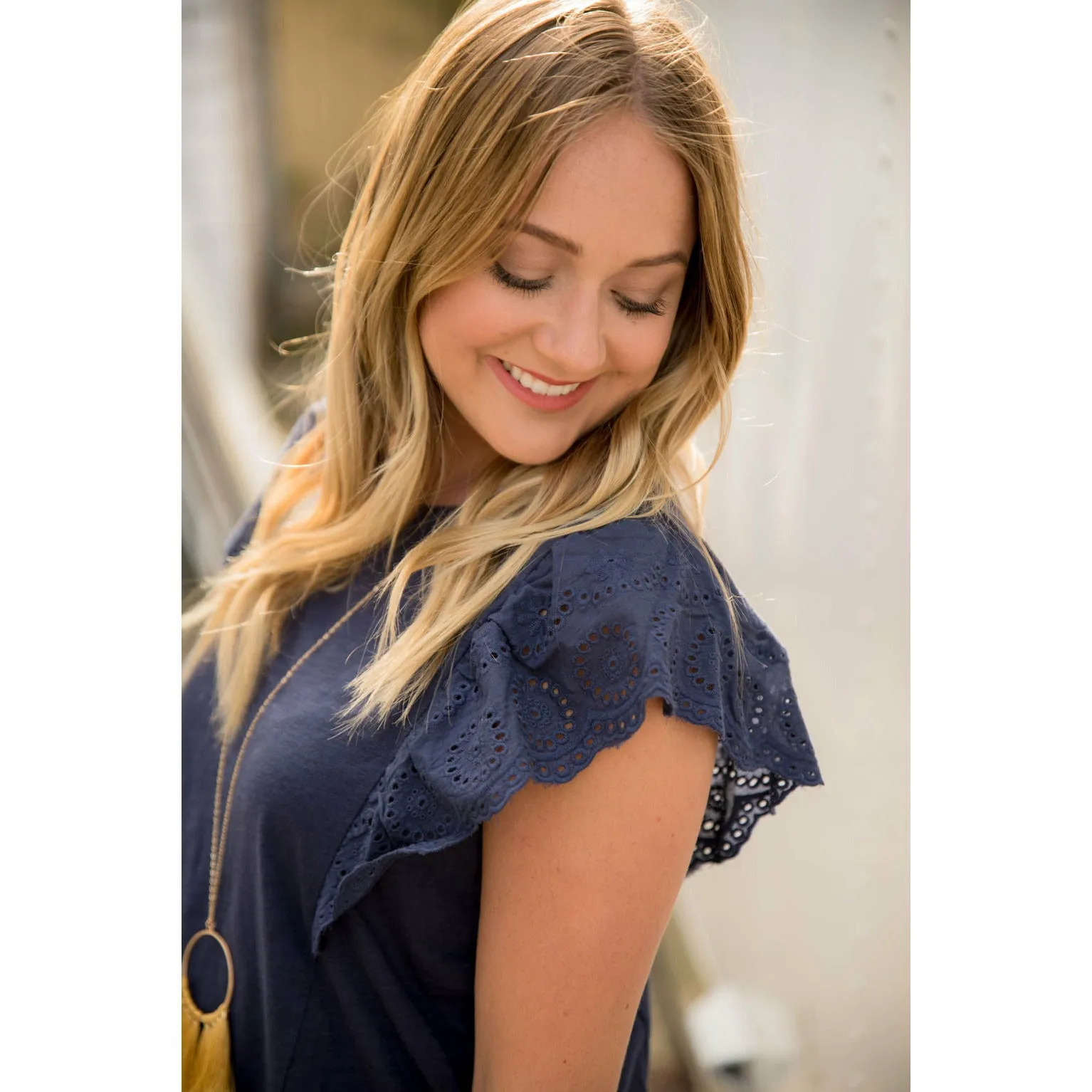 Eyelet Trim Peplum Tee