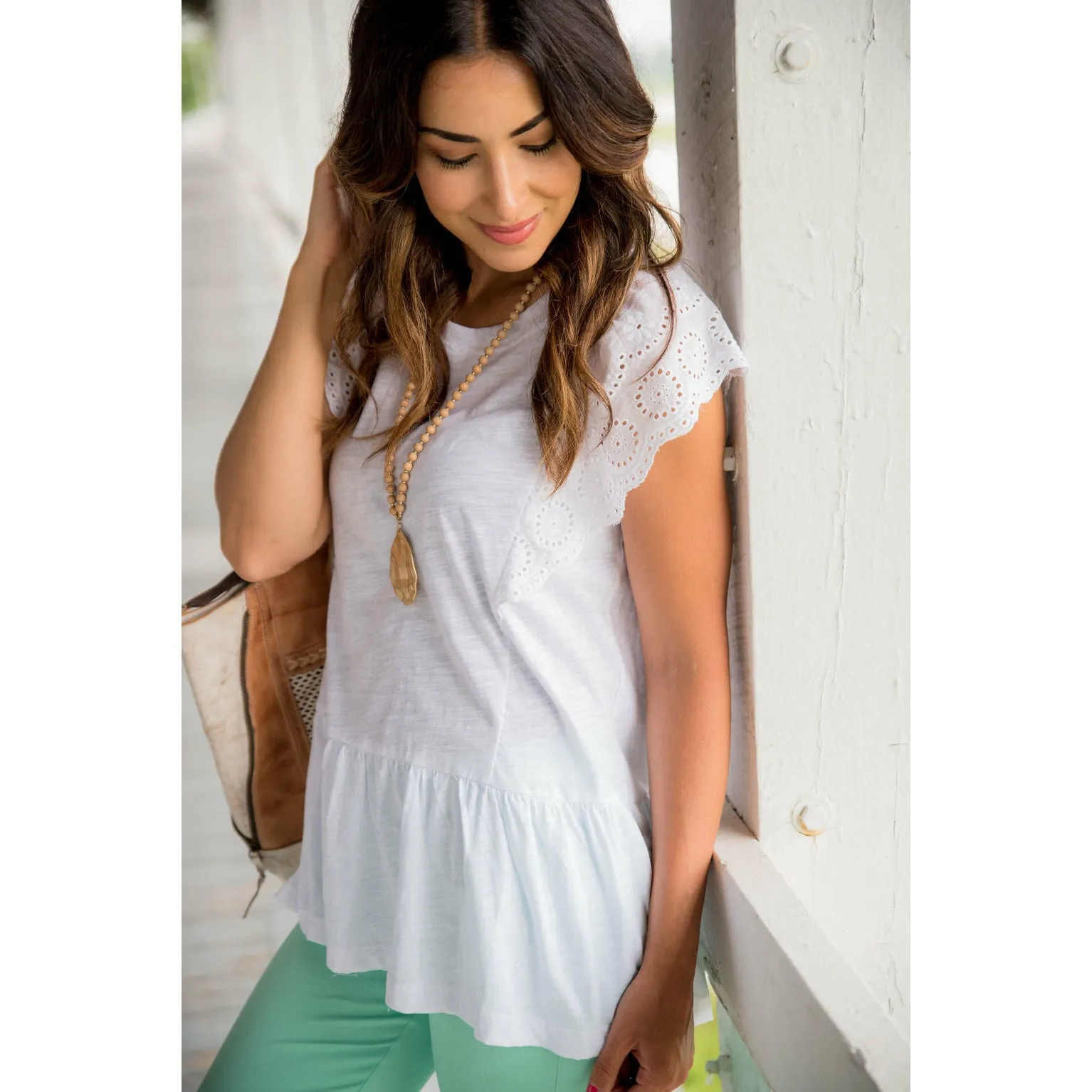 Eyelet Trim Peplum Tee