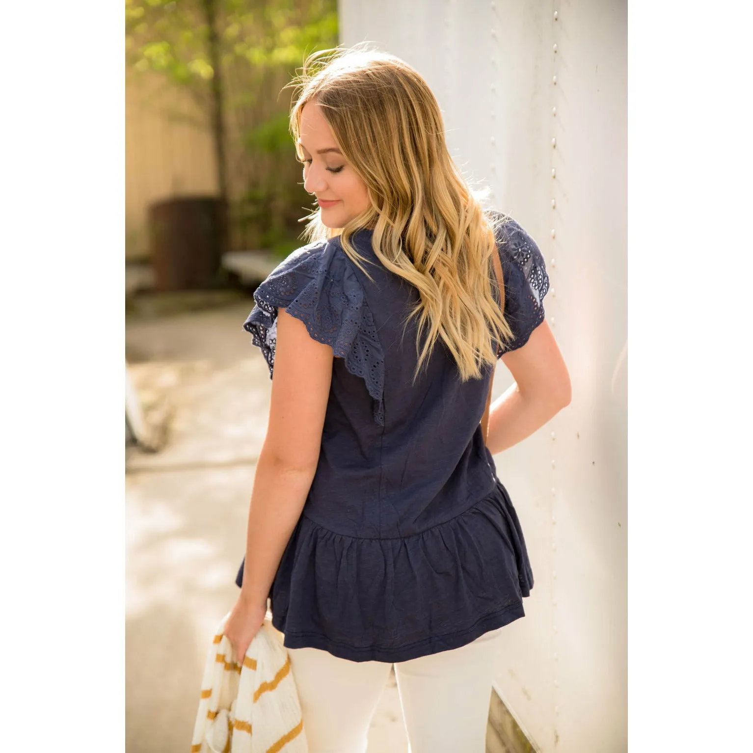 Eyelet Trim Peplum Tee