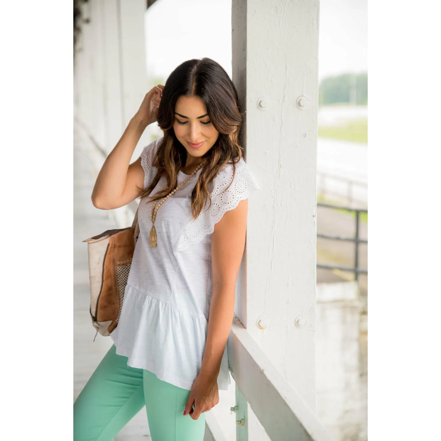 Eyelet Trim Peplum Tee