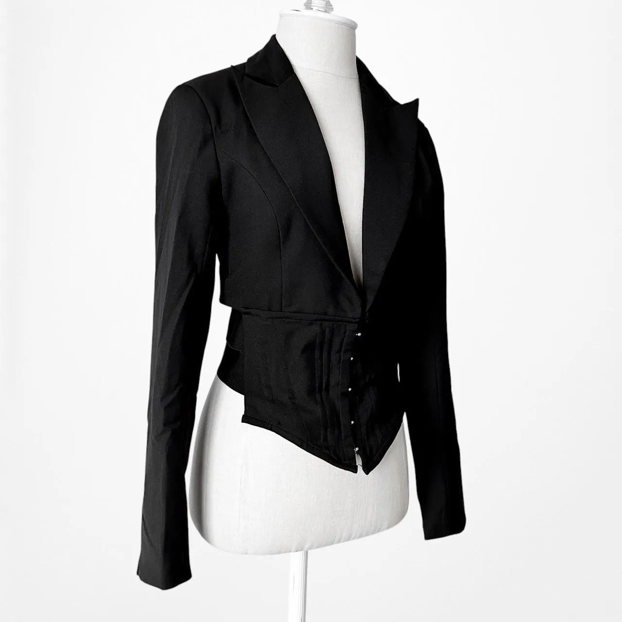 Fashion Nova Black Shoulder Padded Corset Bustier Style Blazer Jacket Size S/M