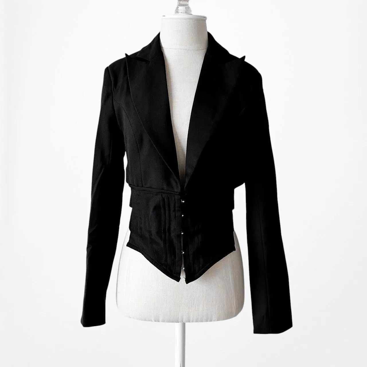 Fashion Nova Black Shoulder Padded Corset Bustier Style Blazer Jacket Size S/M