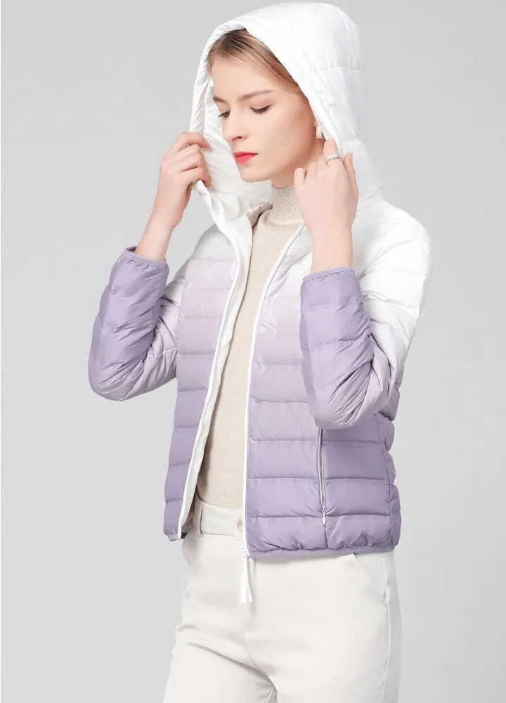 Gradient Stylish Sports Women's Down Jacket with Hood - SF1493