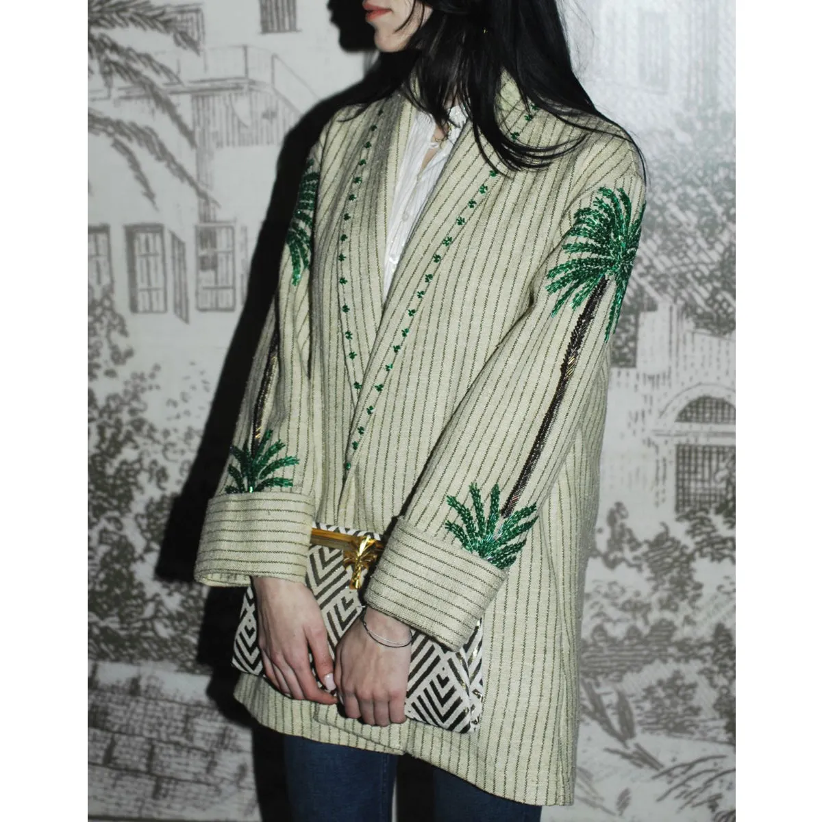 GREEN PALM STRIPED JACKET