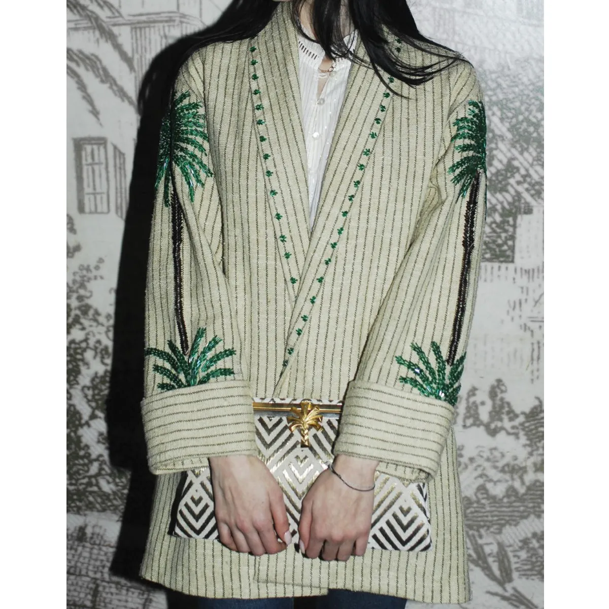 GREEN PALM STRIPED JACKET