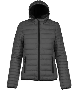 Kariban Ladies Lightweight Hooded Padded Jacket | Marl Dark Grey