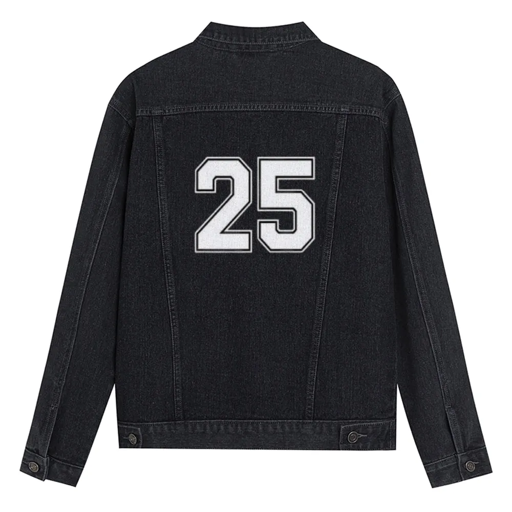 Mens Lucky Number 25 Graphic Button Up Denim Jacket