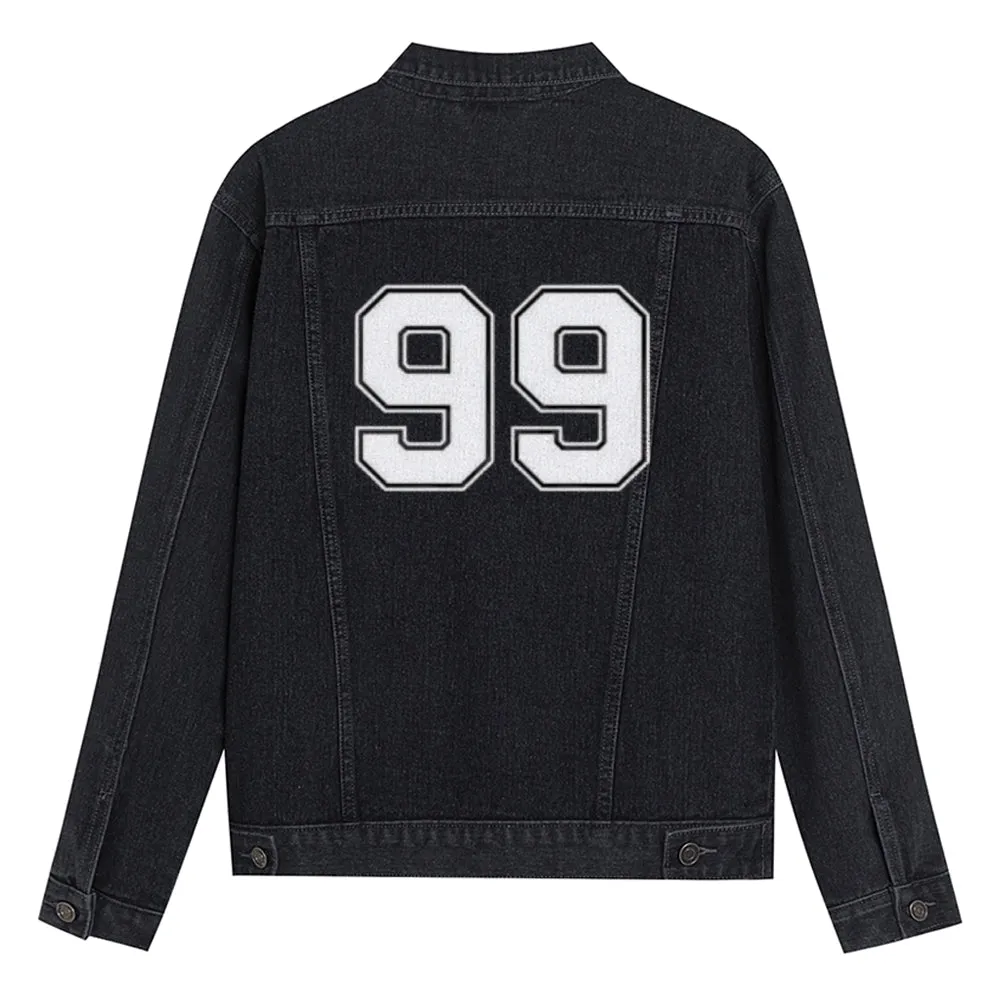 Mens Lucky Number 99 Graphic Button Up Denim Jacket