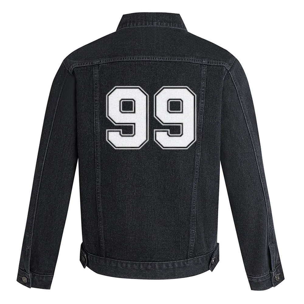 Mens Lucky Number 99 Graphic Button Up Denim Jacket