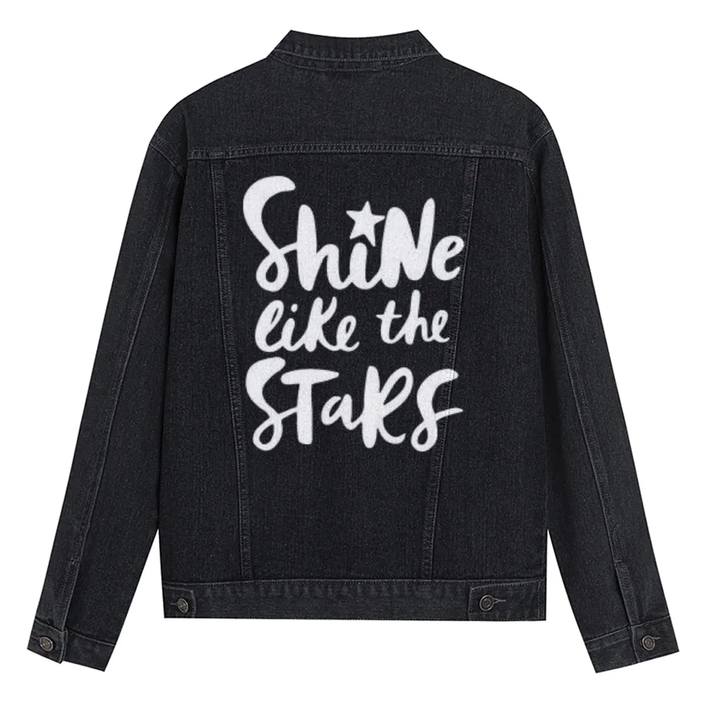 Mens SHINE LIKE THE STAR Graphic Button Up Denim Jacket